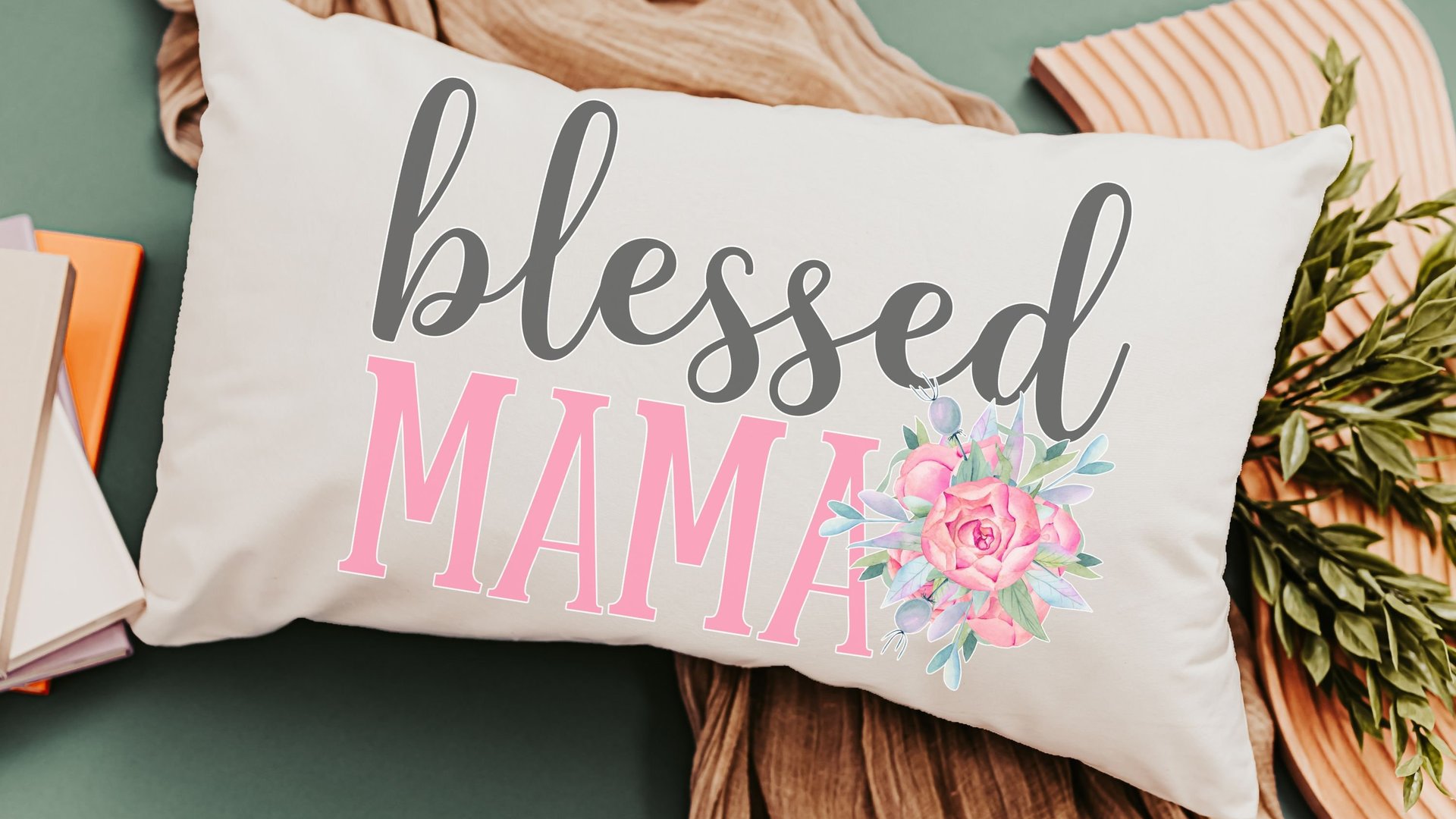 blessed mama throw pillows for bench, blush pink floral lumbar decorative pillows for bedroom, Christian mom gifts for new mom, faith gifts