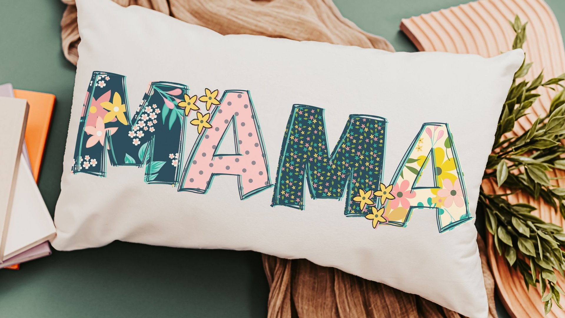 floral mama pillow for mom from baby, first time mom Mothers day gift for daughter in law, cute lumbar throw pillow cover 12 x 20, new mom