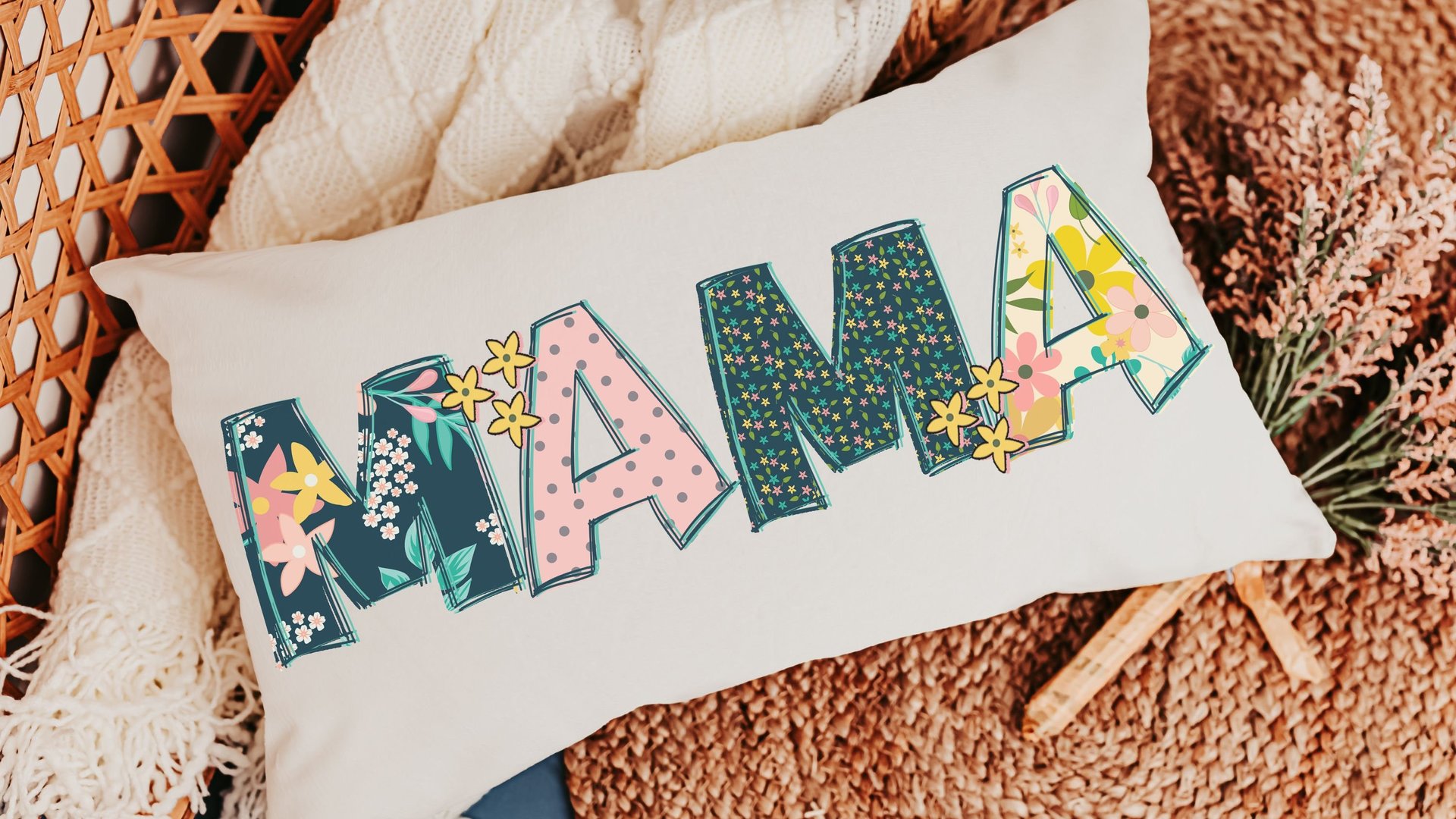 floral mama pillow for mom from baby, first time mom Mothers day gift for daughter in law, cute lumbar throw pillow cover 12 x 20, new mom