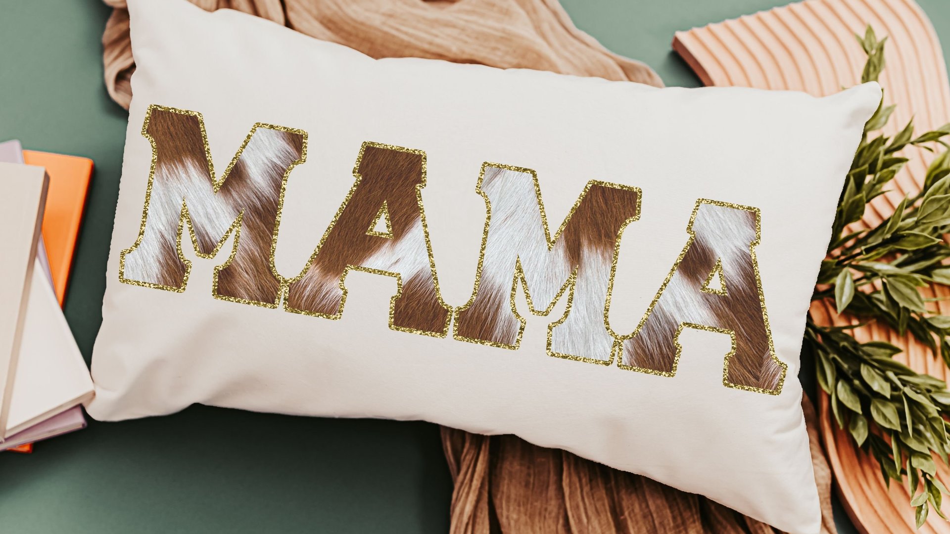 mama throw pillow for bed, cowhide lumbar pillow for chair, western decor for bedroom, cowboy baby shower gifts for mom to be, cow gifts for