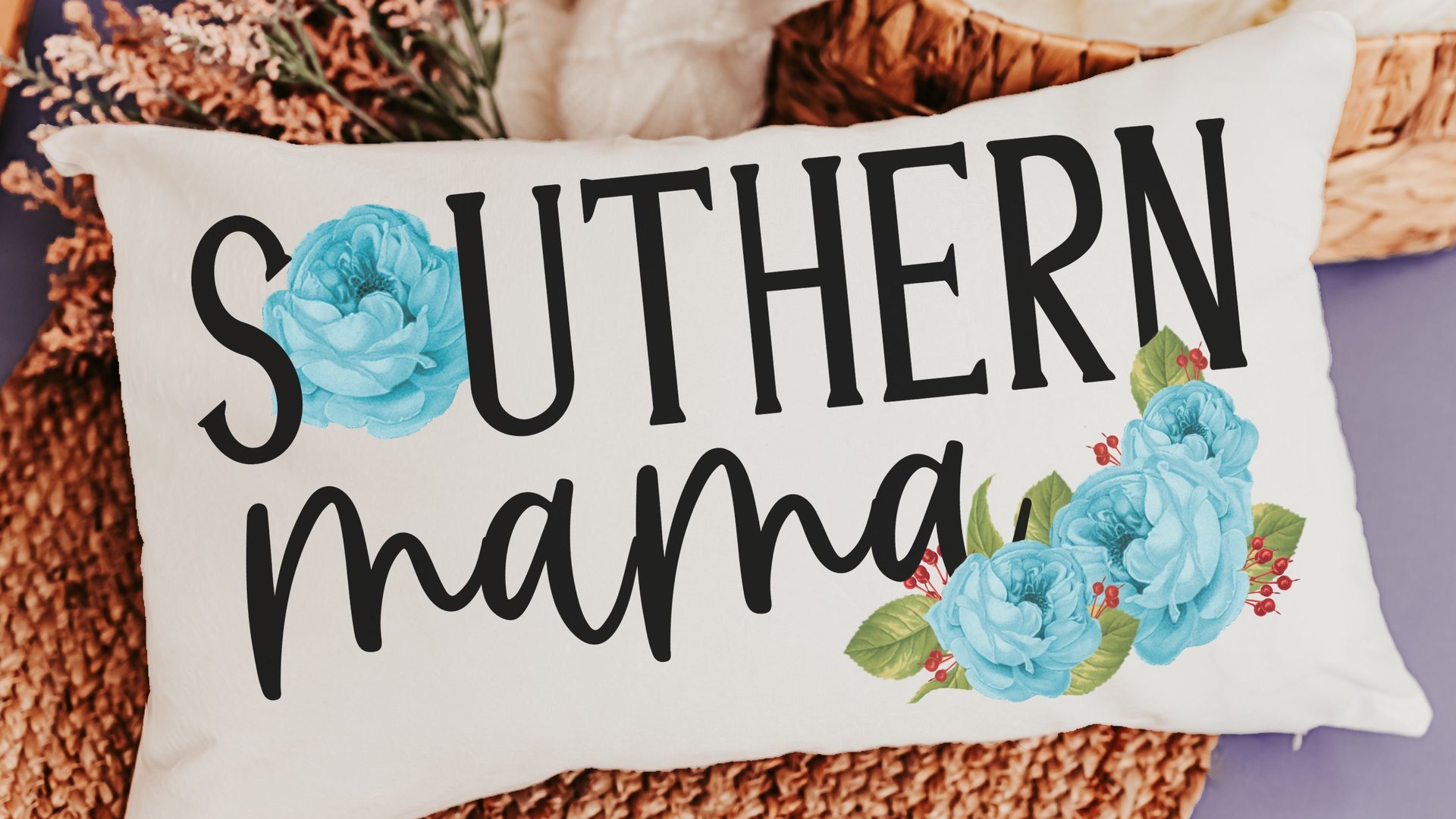 southern mama lumbar pillow for bed, veranda Adirondack chair pillows, country mom gift from daughter, blue peony throw pillow for couch