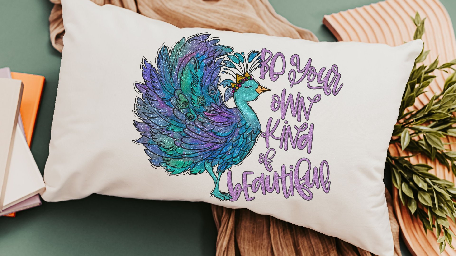 be your own kind of beautiful lumbar pillow for bed, cute dorm decor for girls, inspirational gifts for graduation, peacock throw pillow