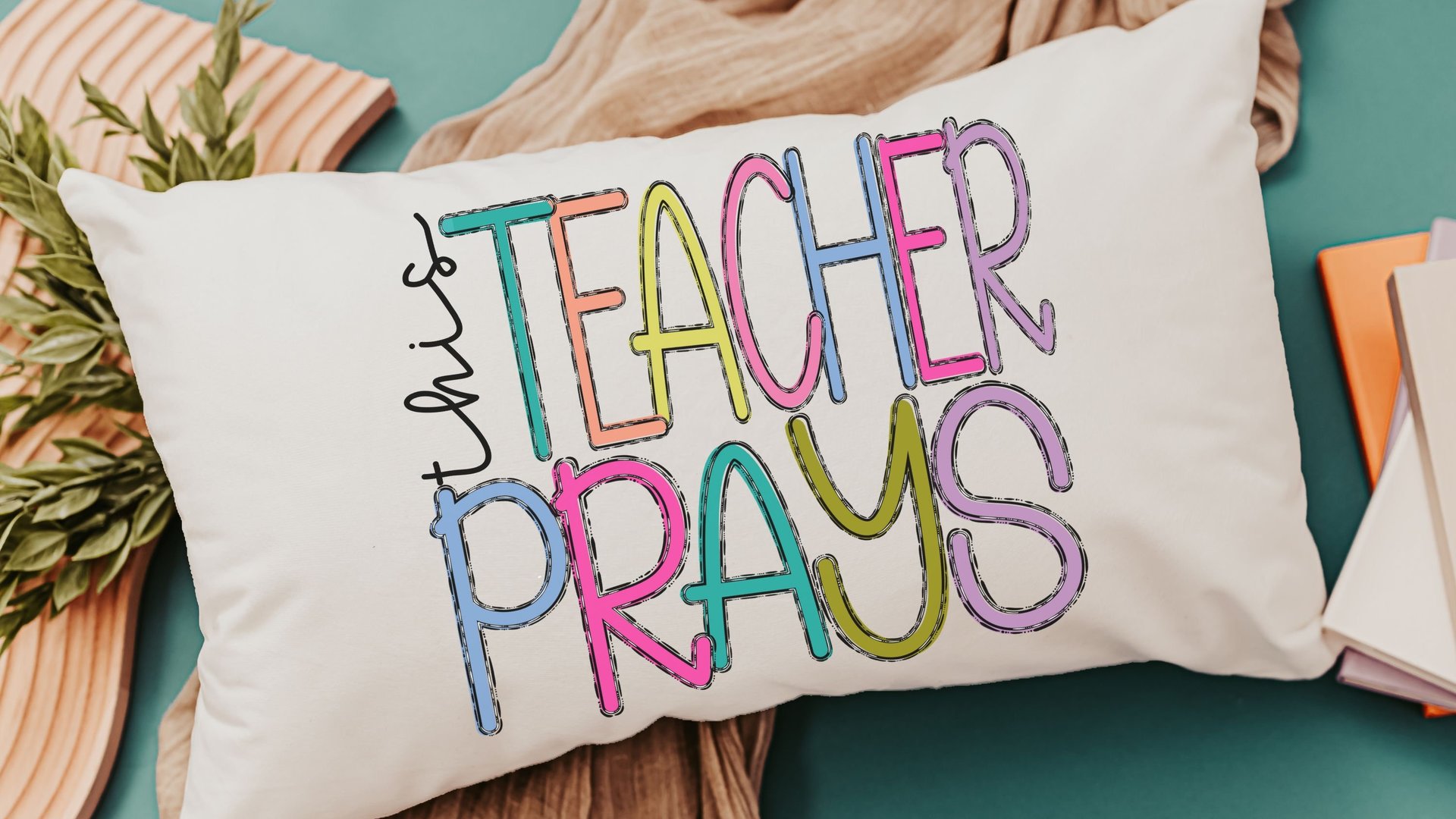 this teacher prays lumbar pillow for chair, Sunday school teacher gifts for women, Christian school teacher classroom decor, prayer pillow