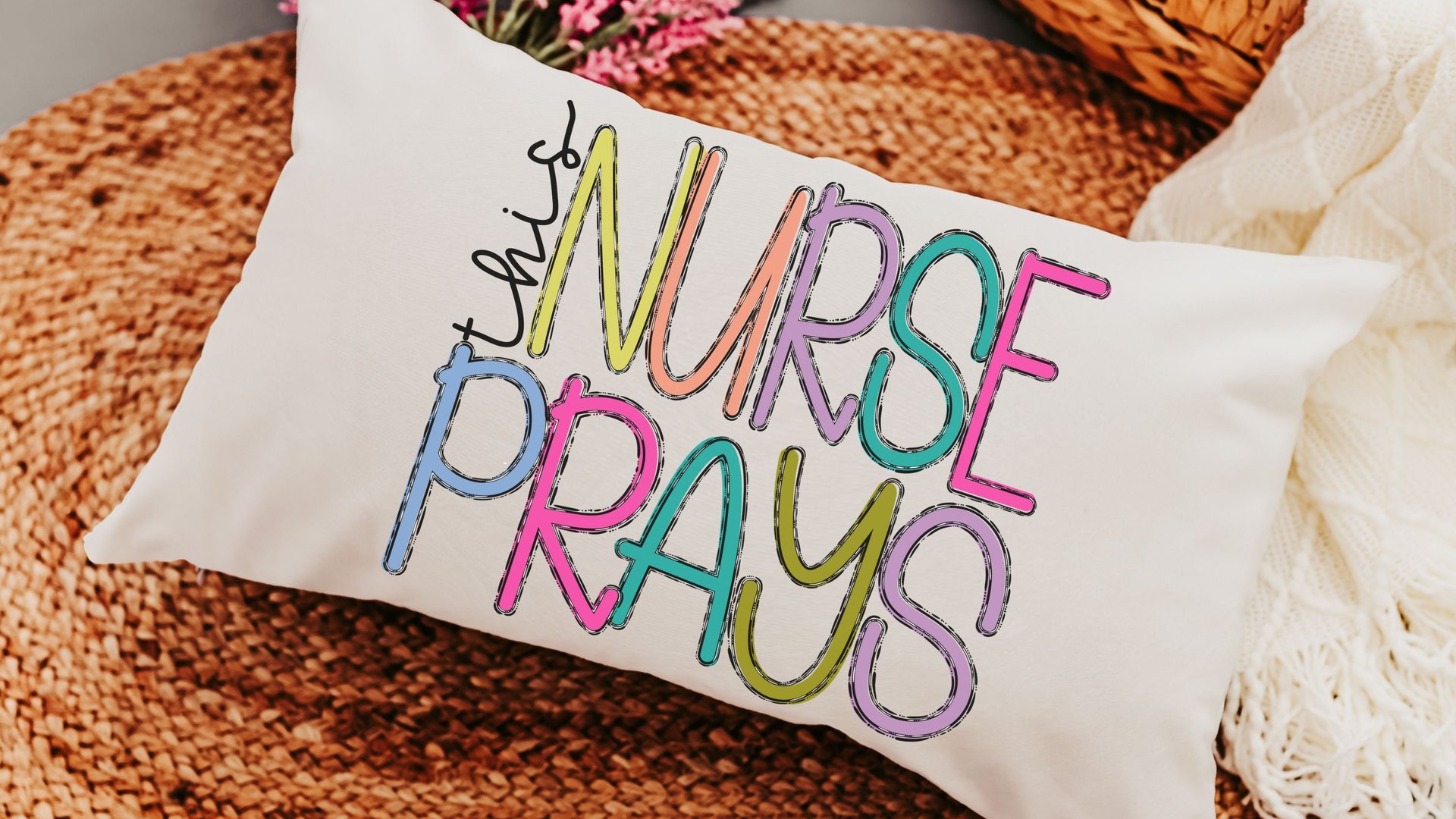 this nurse prays lumbar pillow with insert, NICU nurse gift for Mom, head nurse pillow for office chair, RN gifts for women, Christian throw