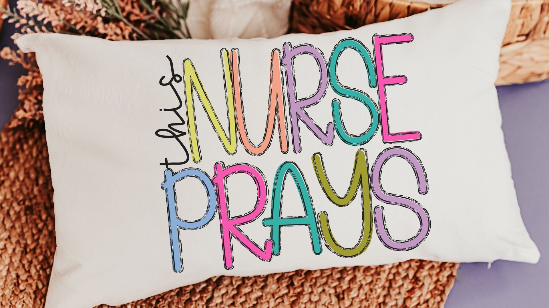 this nurse prays lumbar pillow with insert, NICU nurse gift for Mom, head nurse pillow for office chair, RN gifts for women, Christian throw