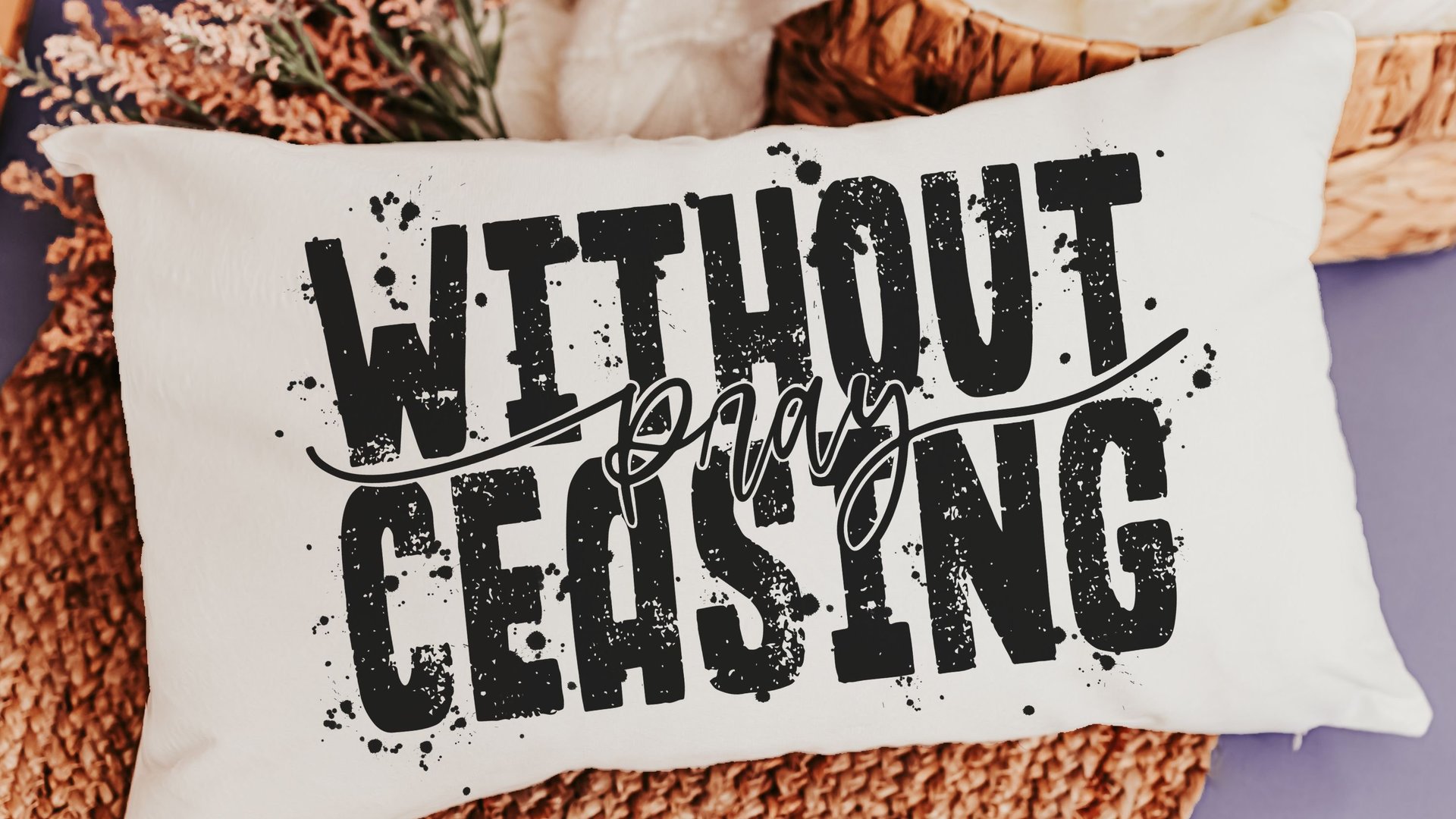 pray without ceasing faith throw pillow for bed, 1 Thessalonians 5 minimalist Christian lumbar pillow cover 12x20, Bible verse gifts for Dad