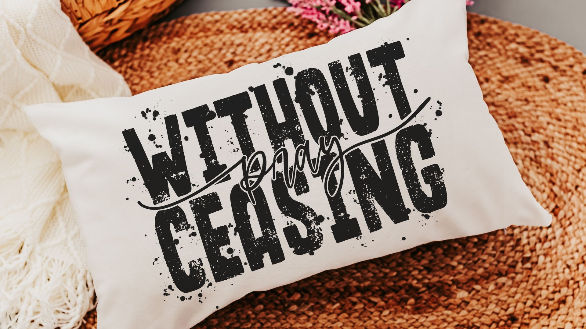 pray without ceasing faith throw pillow for bed, 1 Thessalonians 5 minimalist Christian lumbar pillow cover 12x20, Bible verse gifts for Dad