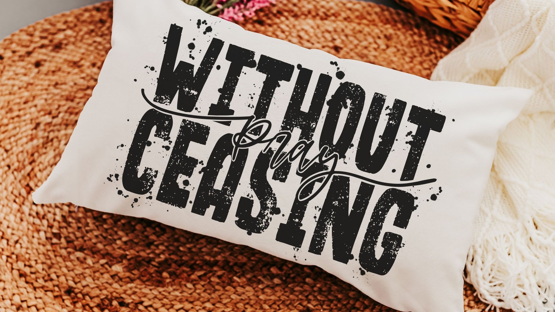 pray without ceasing faith throw pillow for bed, 1 Thessalonians 5 minimalist Christian lumbar pillow cover 12x20, Bible verse gifts for Dad