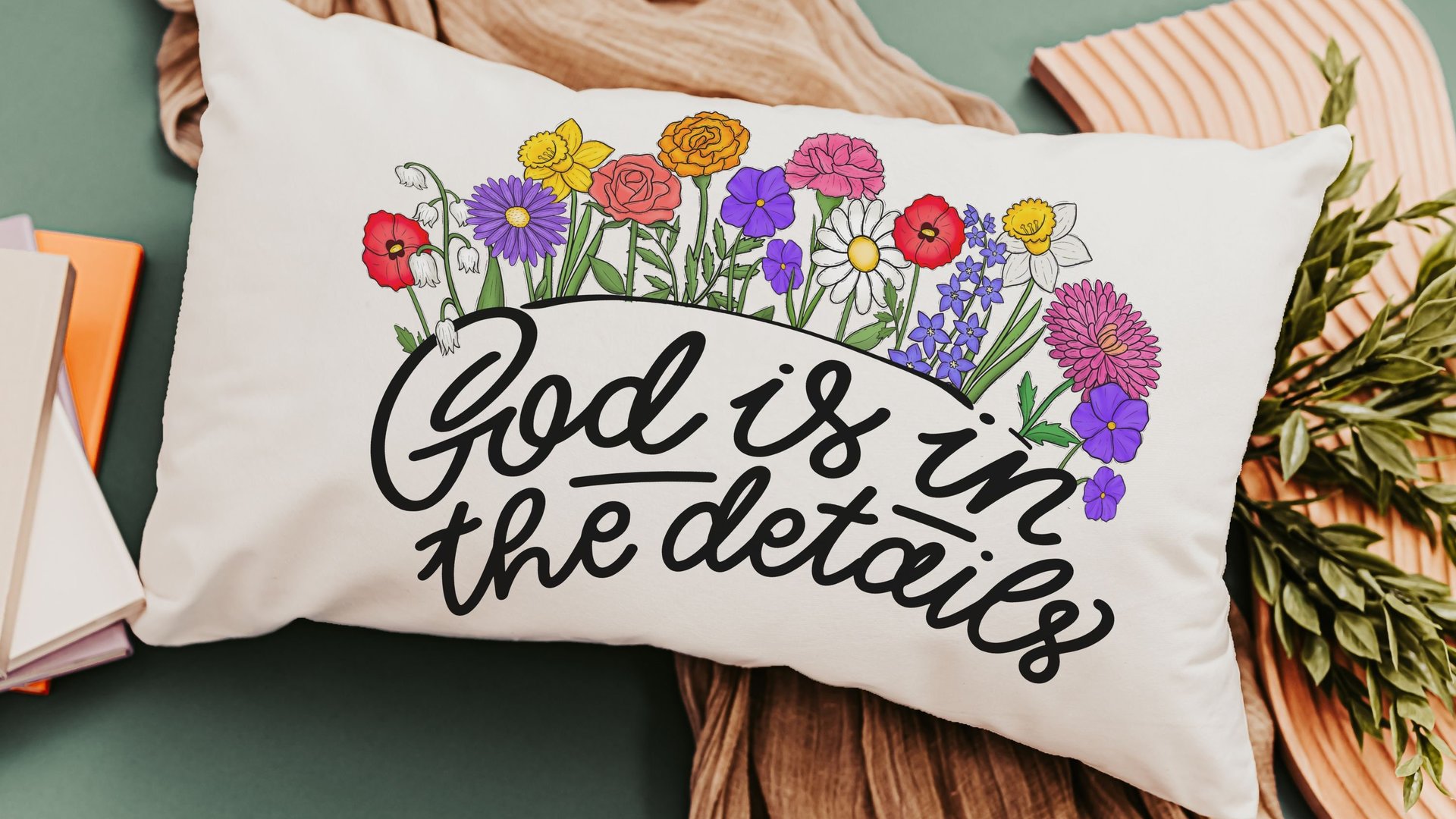 God is in the details wildflower lumbar pillow for couch, floral throw pillow for bed, Christian Mothers day gifts for mother in law, faith