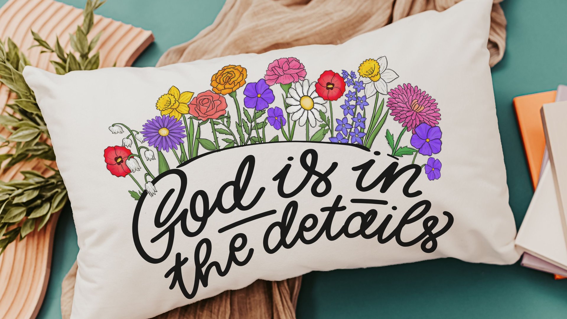 God is in the details wildflower lumbar pillow for couch, floral throw pillow for bed, Christian Mothers day gifts for mother in law, faith