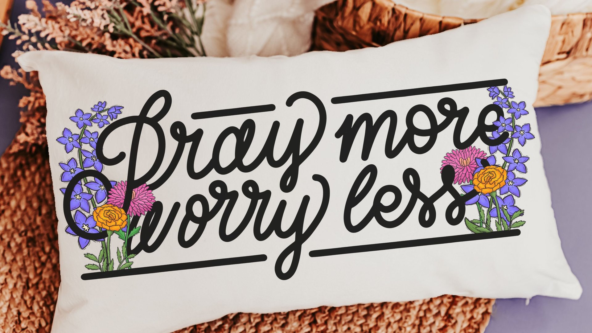 pray more worry less lumbar pillow for rocking chair, Christian gifts for ladies Bible study group essentials, prayer warrior gift, floral