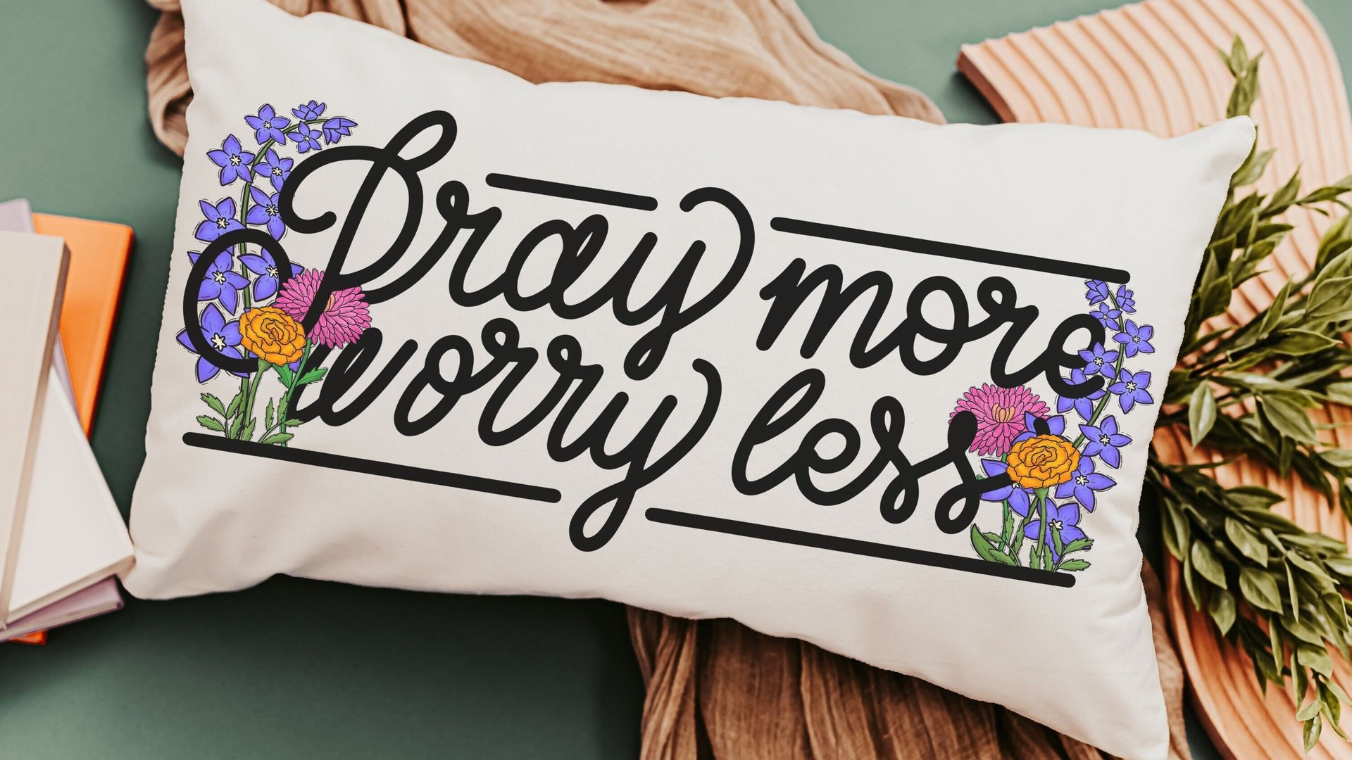 pray more worry less lumbar pillow for rocking chair, Christian gifts for ladies Bible study group essentials, prayer warrior gift, floral