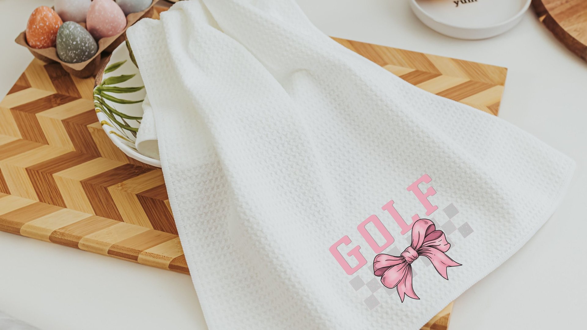 pink bow golf towels for women, golf mom era coquette hand towels for sports, lady golfer towel, golfing gifts for girls, cute golf gifts