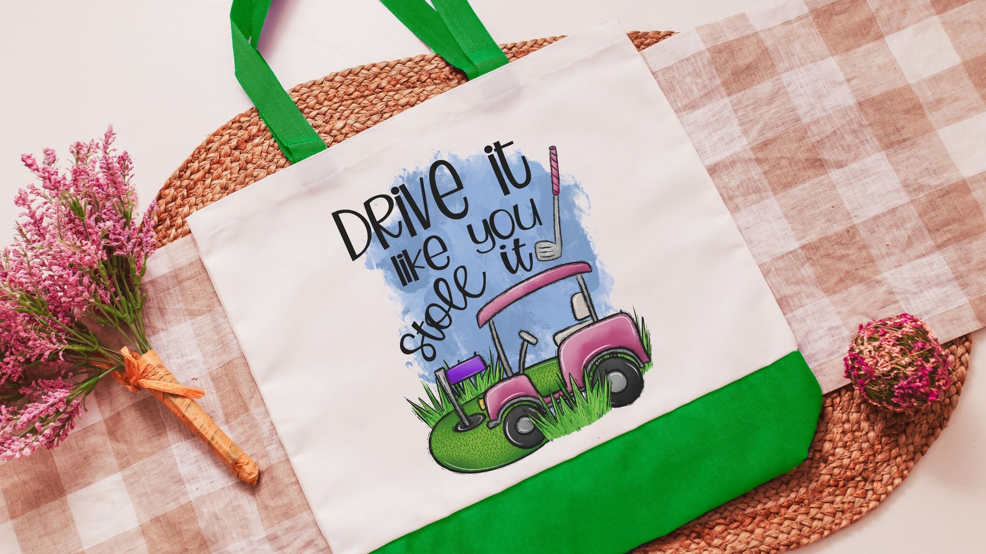drive it like you stole it golf cart tote bag for women, funny golf gifts for her, golf mom Mothers Day gifts for golfers, lady golfer gifts