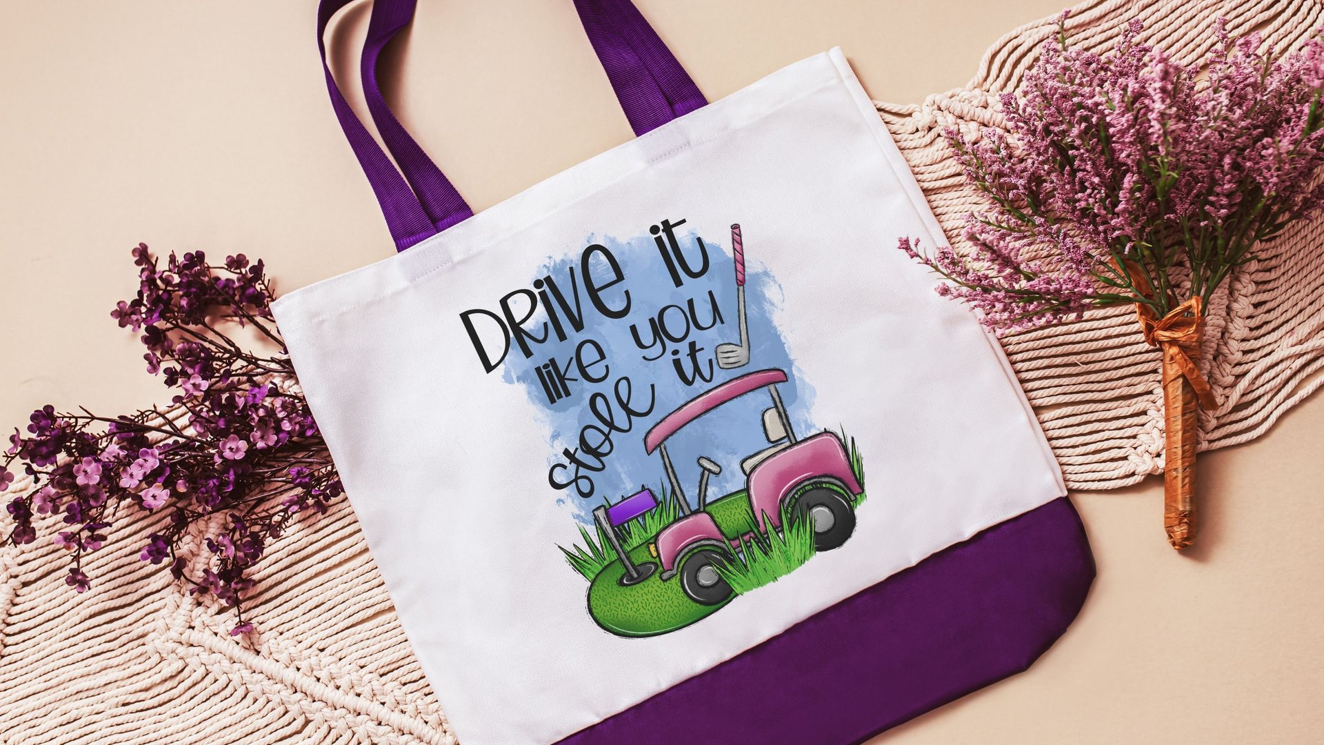 drive it like you stole it golf cart tote bag for women, funny golf gifts for her, golf mom Mothers Day gifts for golfers, lady golfer gifts