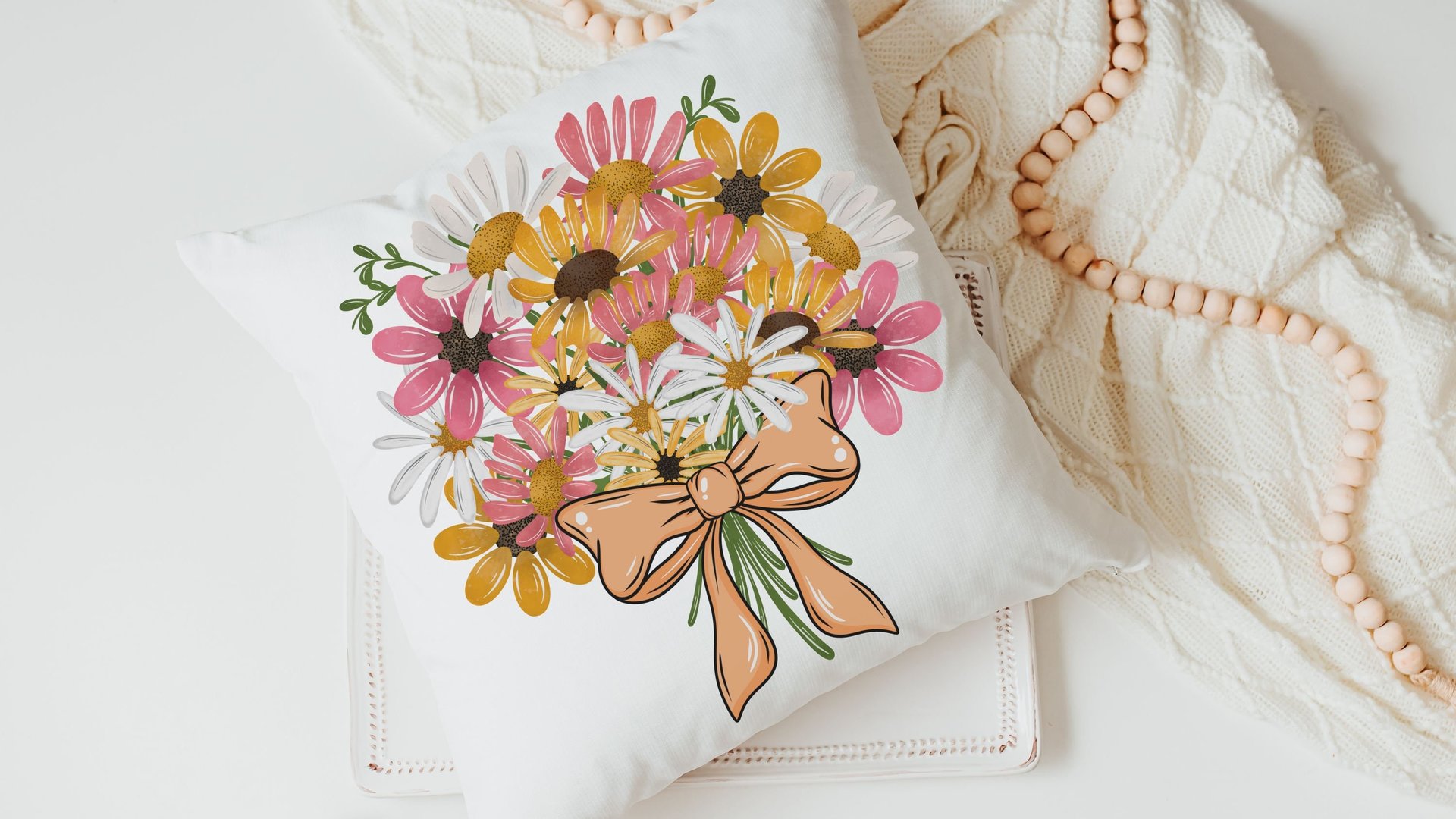 floral bouquet white daisy kitchen towels for Mom, yellow daisy kitchen decor, gardener gifts for women, pink daisy hand towels for bathroom