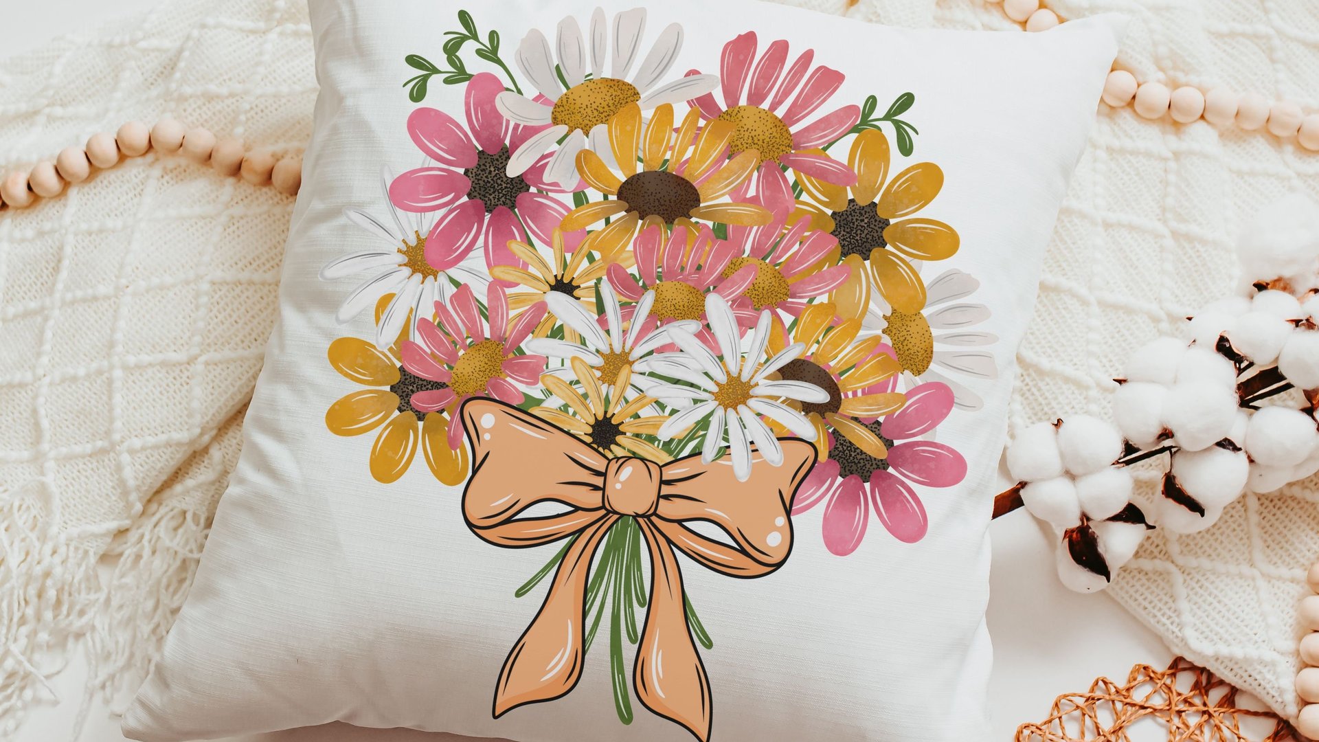 floral bouquet white daisy kitchen towels for Mom, yellow daisy kitchen decor, gardener gifts for women, pink daisy hand towels for bathroom