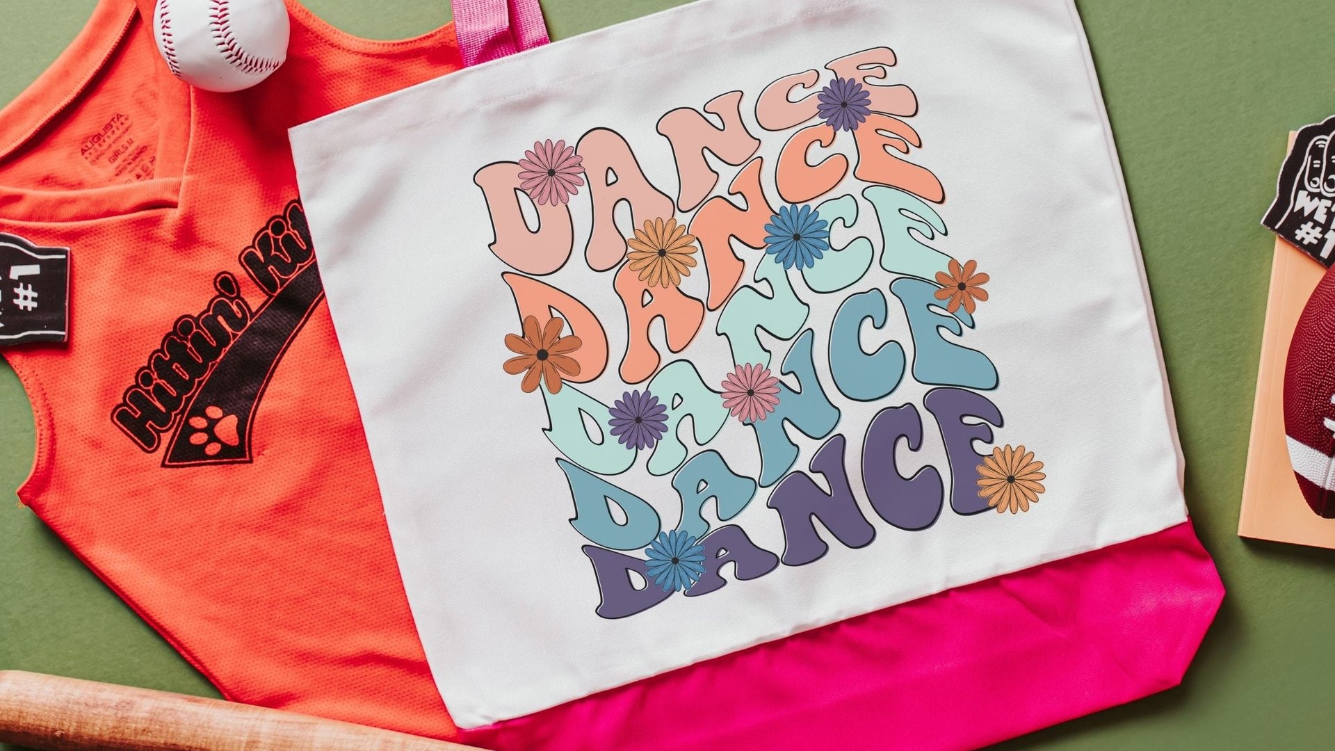 70s inspired retro flower tote bag for dance tote bag for girls, dance mom gifts, dance team senior gifts for college girls, Easter basket