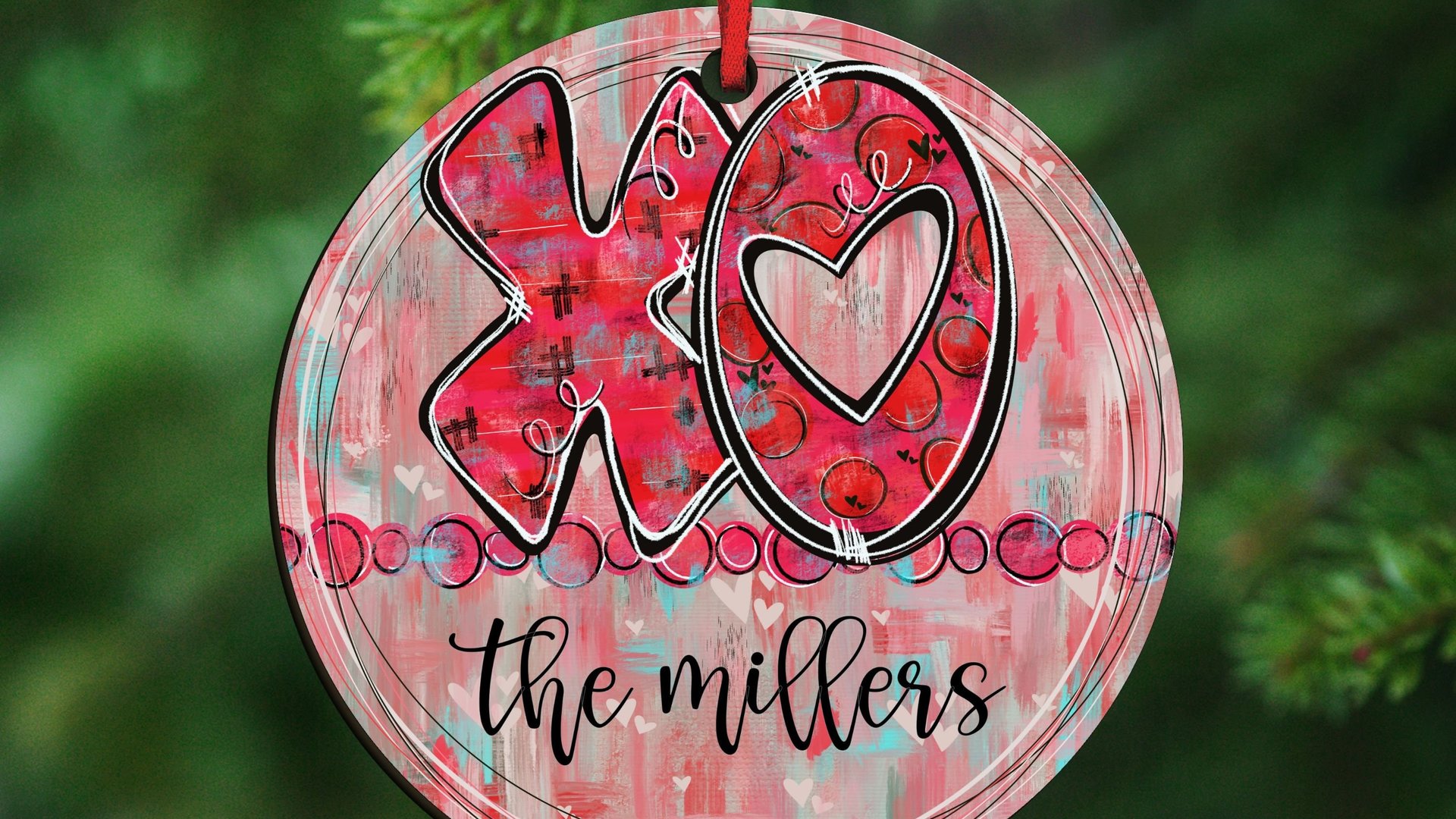 personalized xo Valentines ornaments for small tree, cute Valentines family name ornament 2027, hugs and kisses Valentines gifts for couple