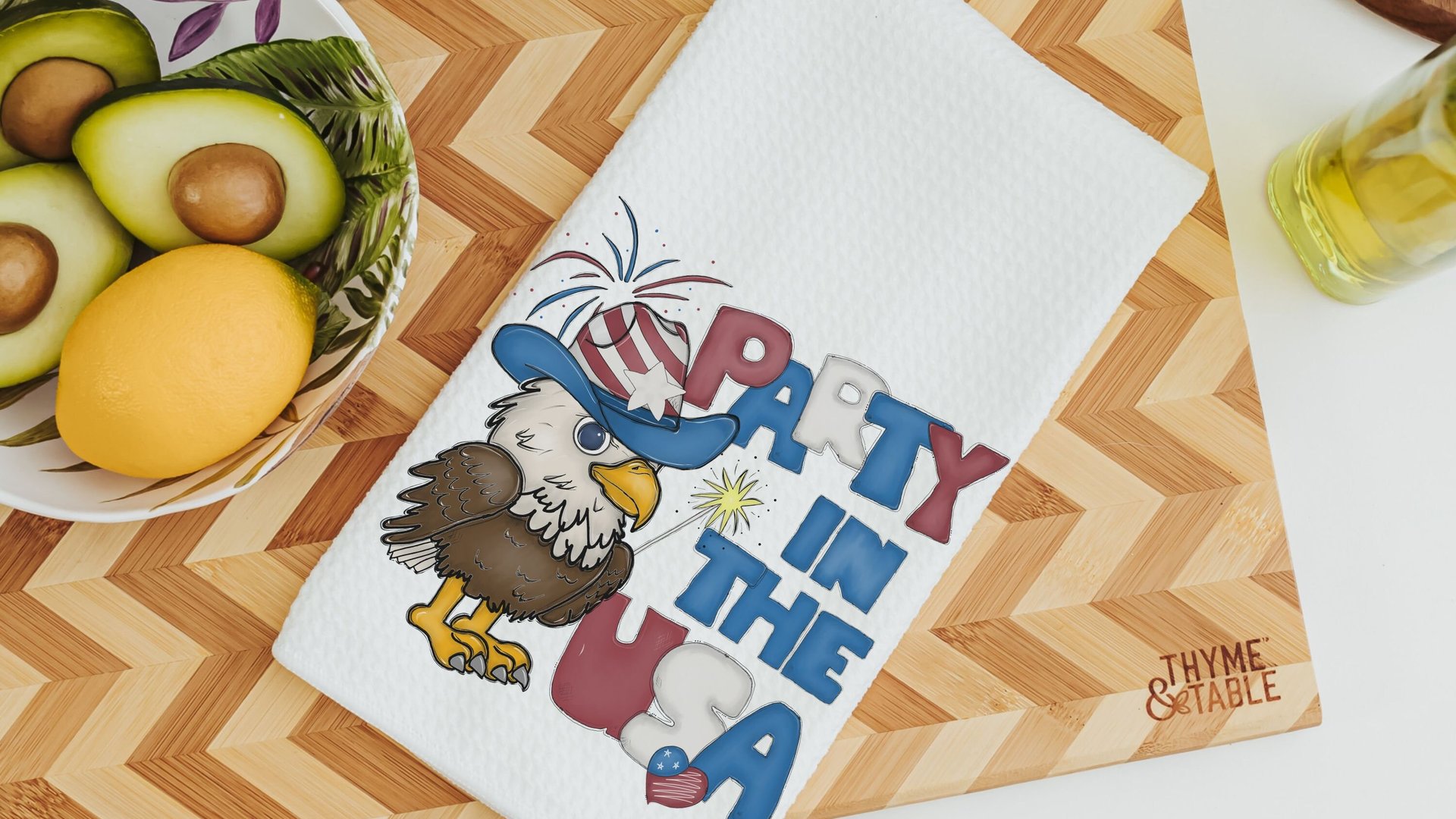 party in the USA kitchen towels, bald eagle patriotic kitchen decor, 4th of July bridal shower gifts for bride, Independence day home decor