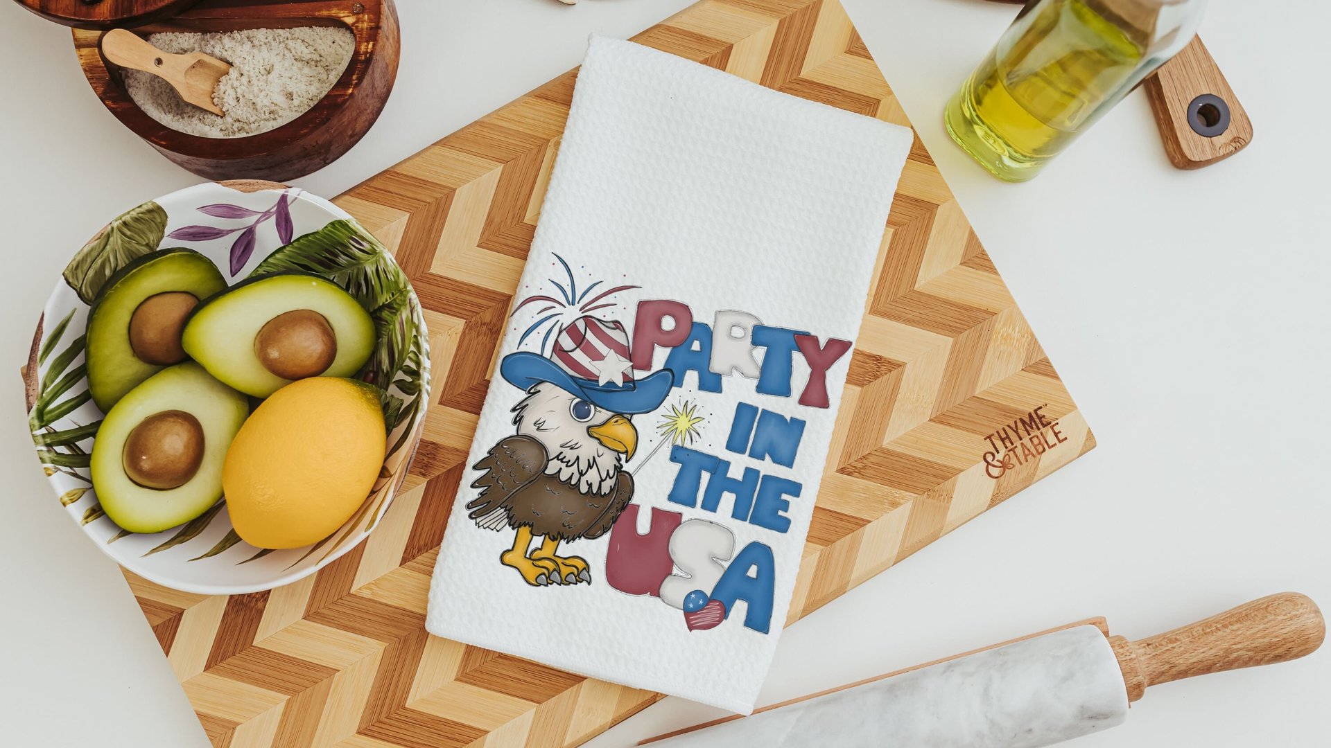 party in the USA kitchen towels, bald eagle patriotic kitchen decor, 4th of July bridal shower gifts for bride, Independence day home decor