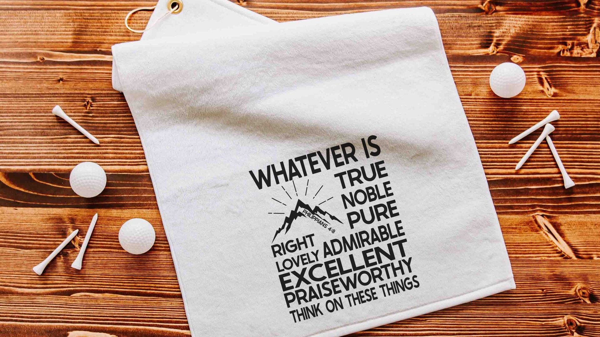 Christian golf towel for golf bags, whatever is true scripture gifts for men, Philippians 4:8 Bible verse golf gifts for son in law, ball