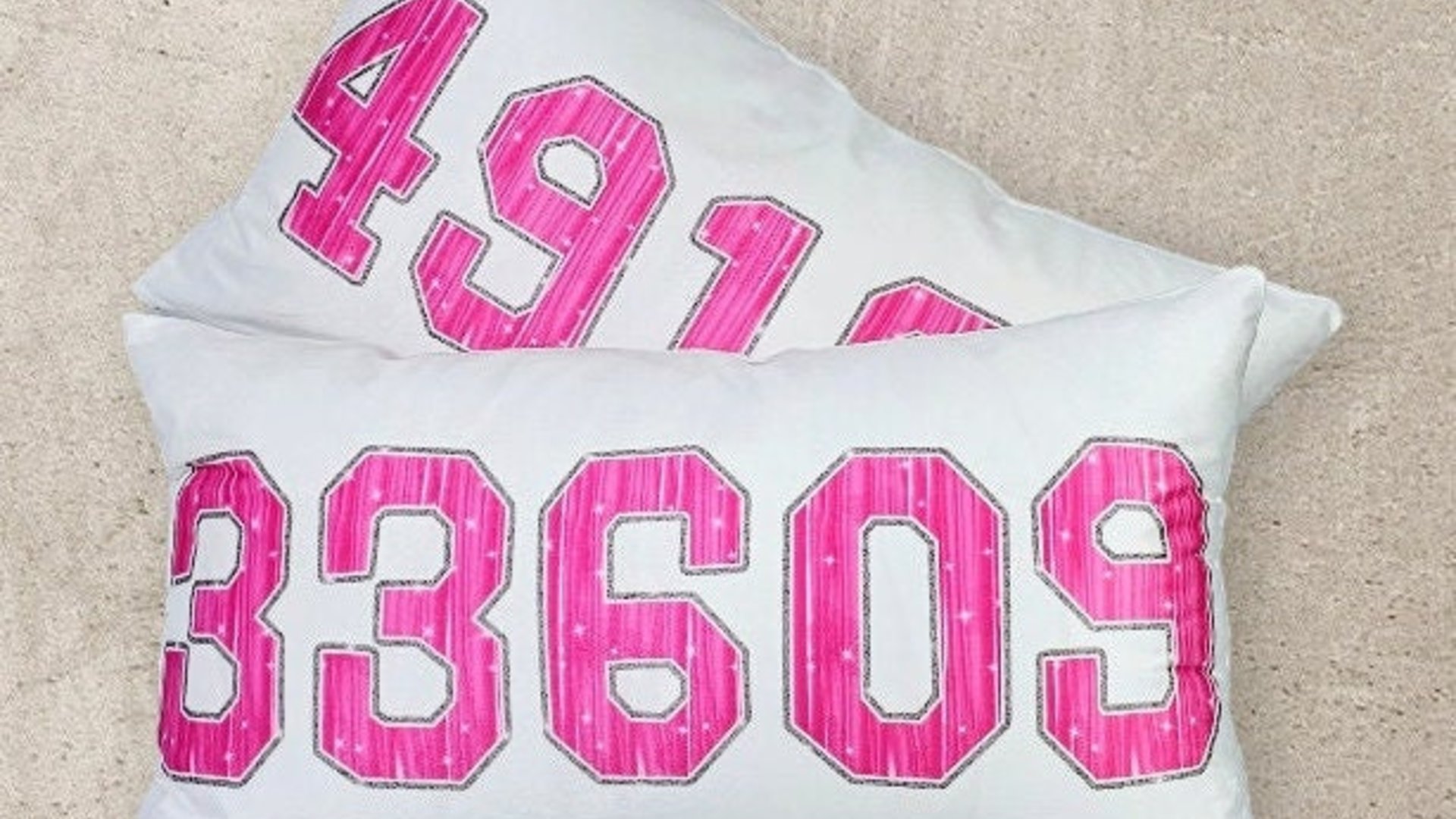personalized zip code pillow cover 12 by 20, high school graduation gifts for girls, faux sparkle hot pink lumbar pillow for bed, moving