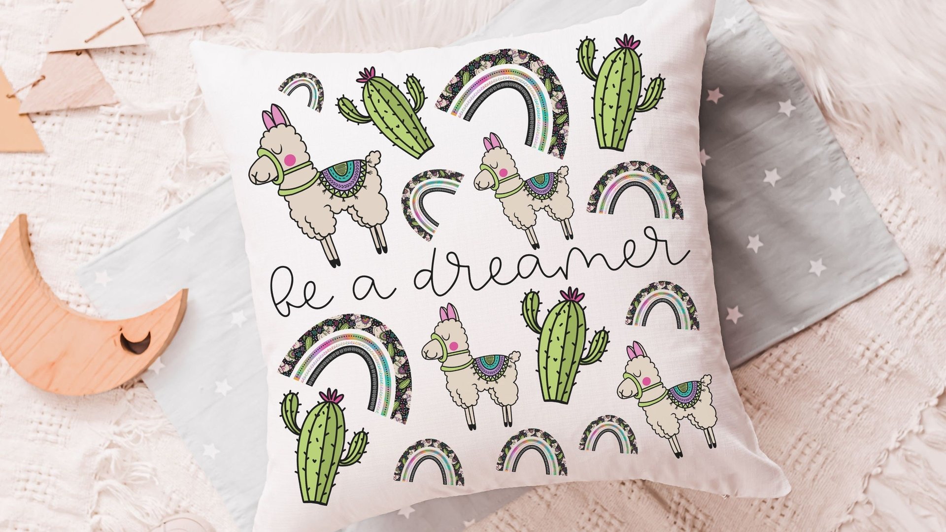 inspirational llama throw pillow for bed, cactus decor southwest nursery decor, pre teenage girl gifts, gender neutral baby gift, tween girl