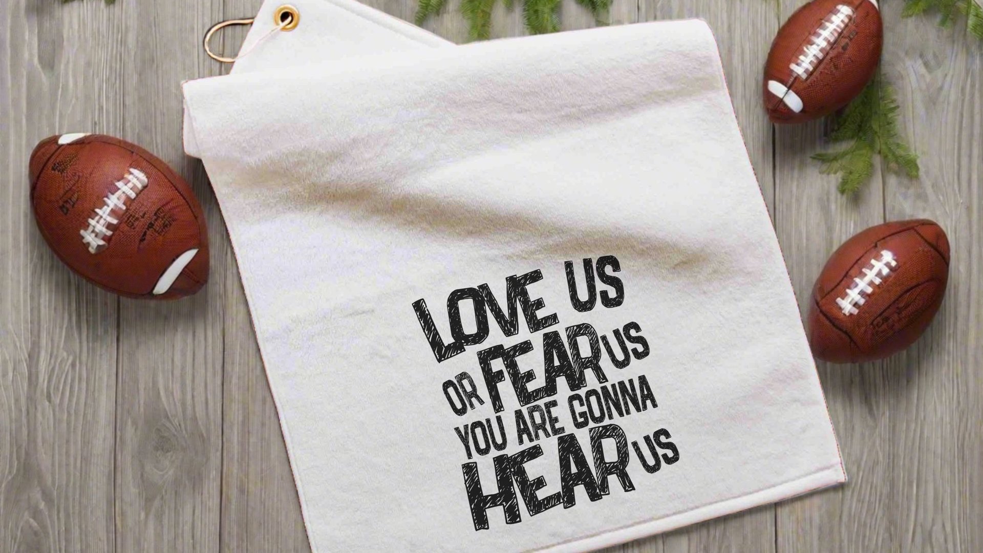 love us or fear us rally towel baseball mom gifts, game day football dad gift, sports duffle bag accessories, golf towel with grommet, coach