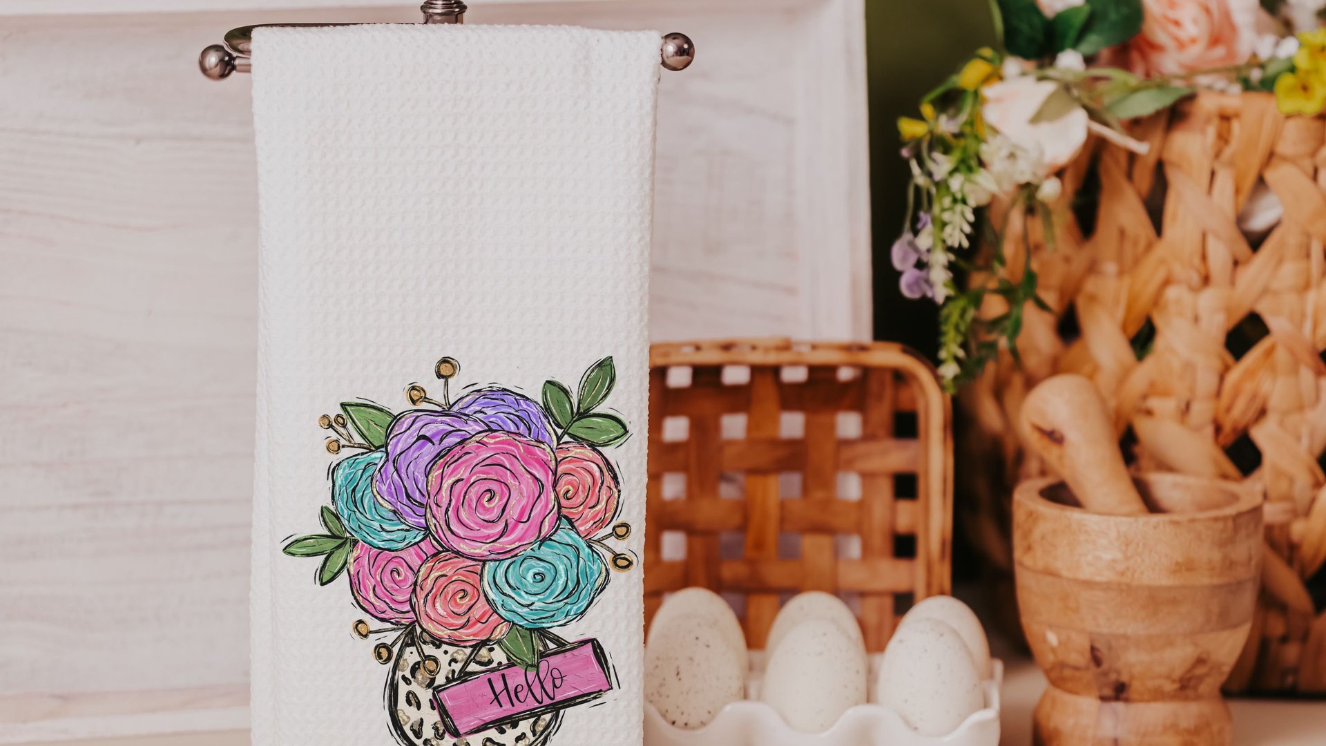 custom name kitchen towels for Christmas gifts for wife, personalized I love you floral kitchen decor, secret Santa gifts for her, leopard