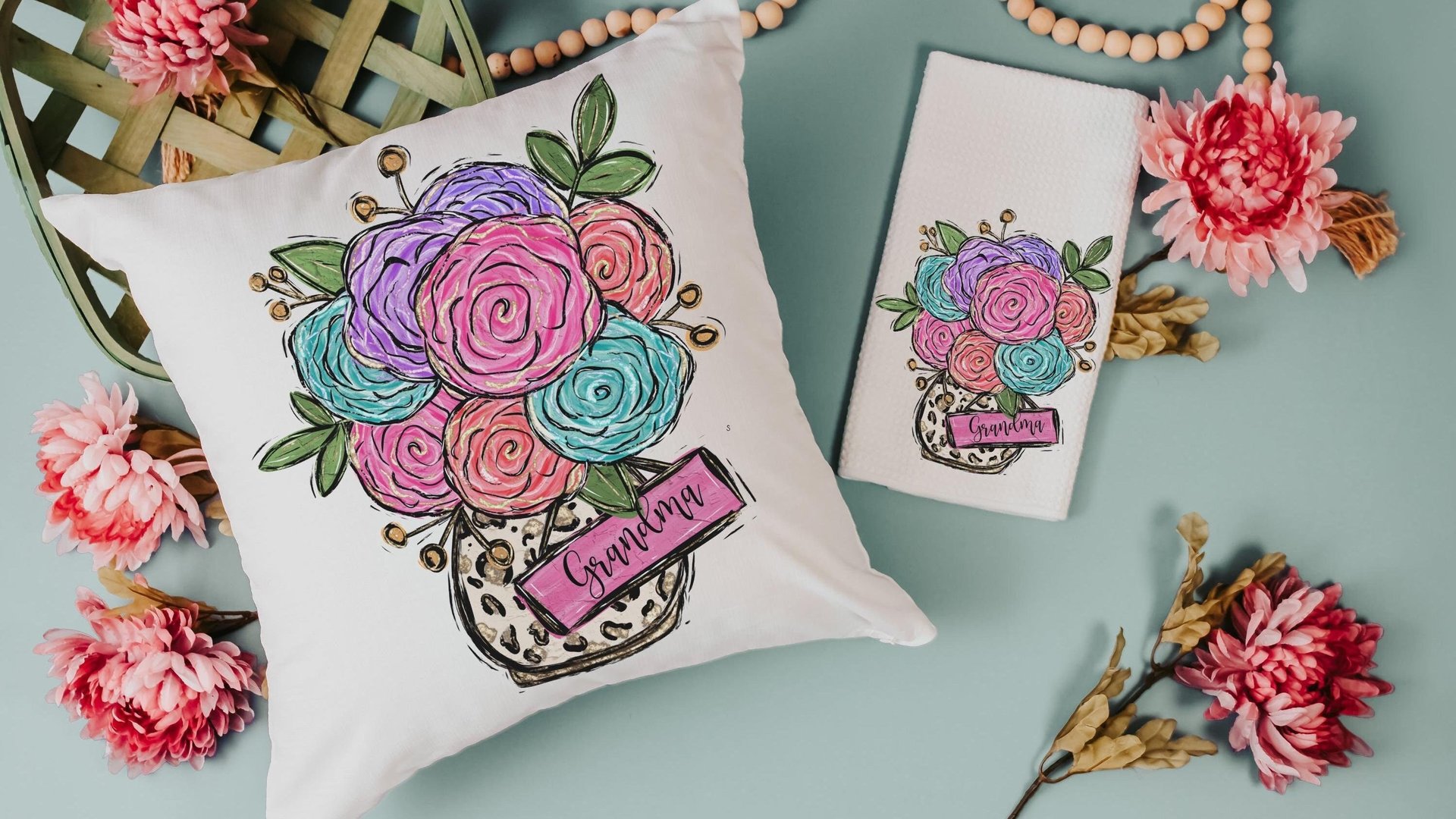 custom name kitchen towels for Christmas gifts for wife, personalized I love you floral kitchen decor, secret Santa gifts for her, leopard