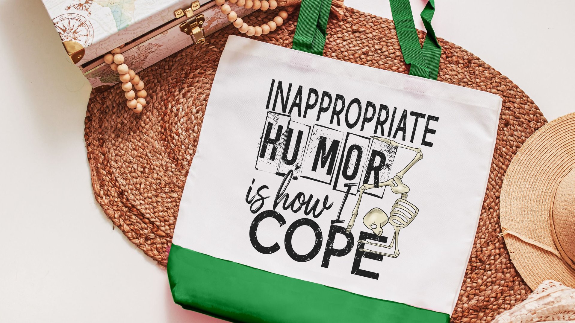 inappropriate humor is how I cope funny totes for moms, snarky gifts for girlfriends, sassy tote bags for teachers, reusable shopping bag