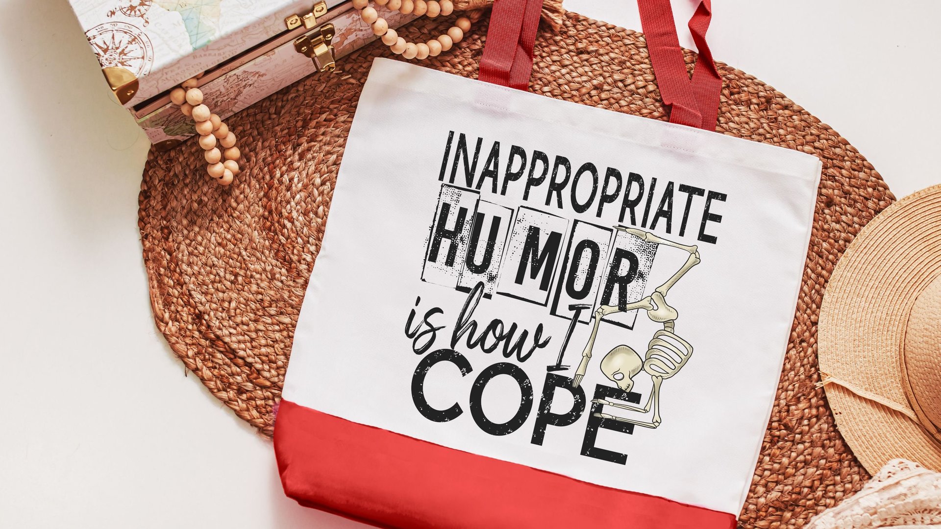 inappropriate humor is how I cope funny totes for moms, snarky gifts for girlfriends, sassy tote bags for teachers, reusable shopping bag