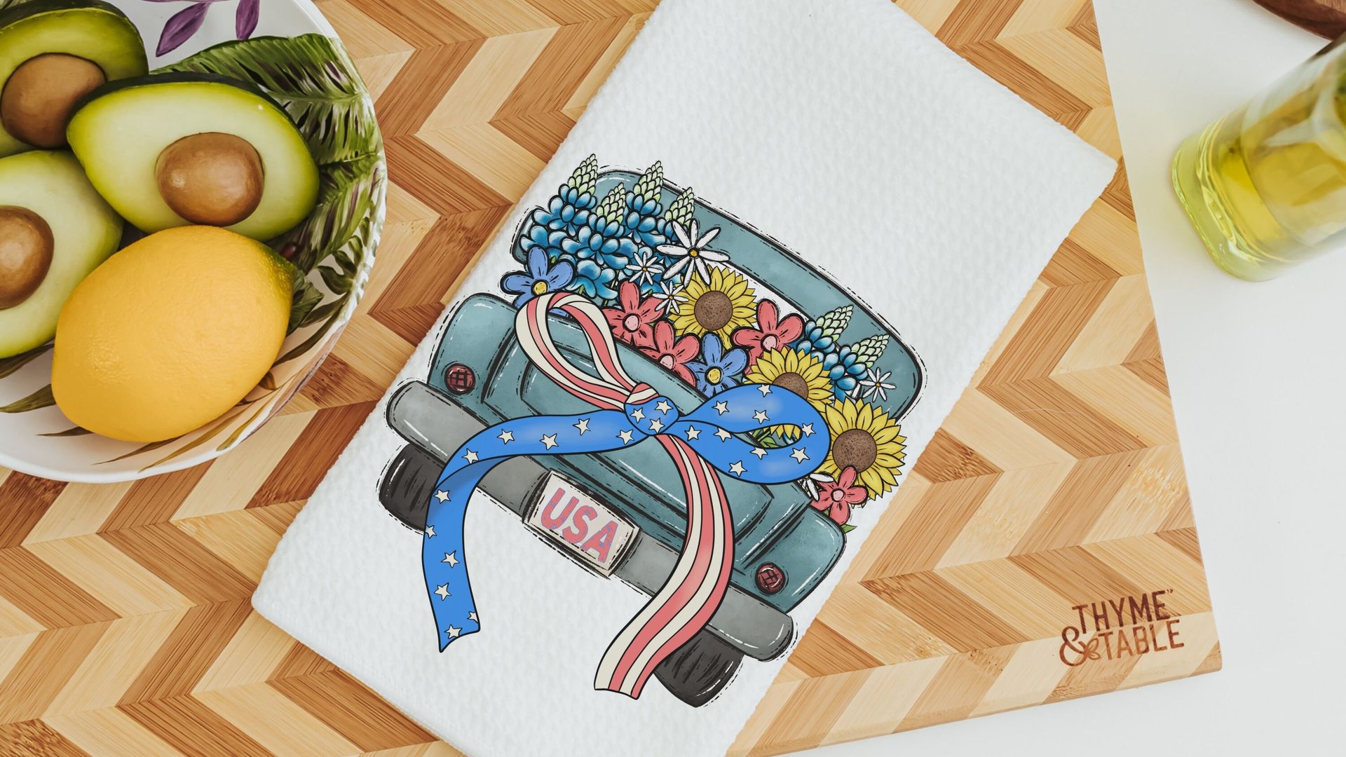 4th of July kitchen towels for beach, summer kitchen decor, patriotic bow coquette room decor, military mom gifts, floral kitchen hand towel