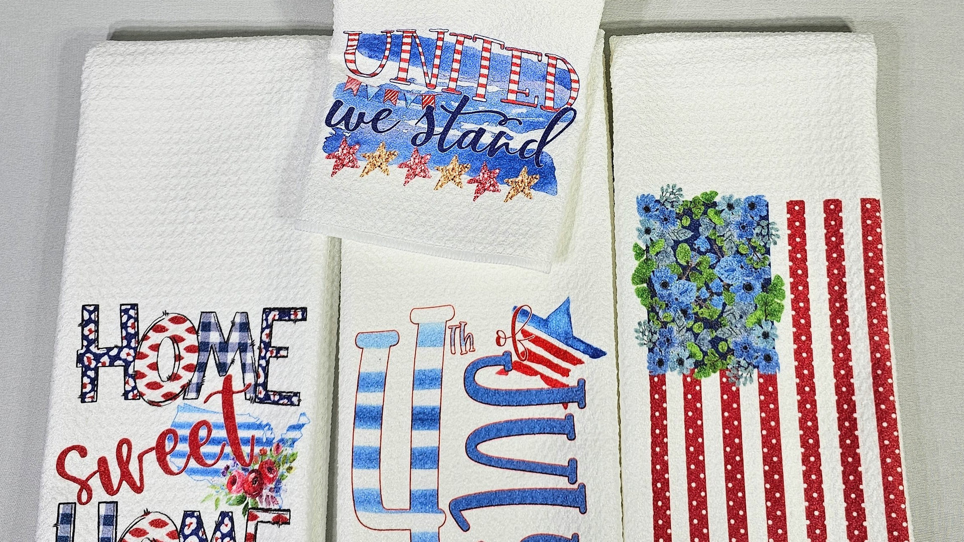 4th of July kitchen towels, patriotic decor for home, July birthday gifts for her, hostess gift ideas, home sweet home dish towel, new home