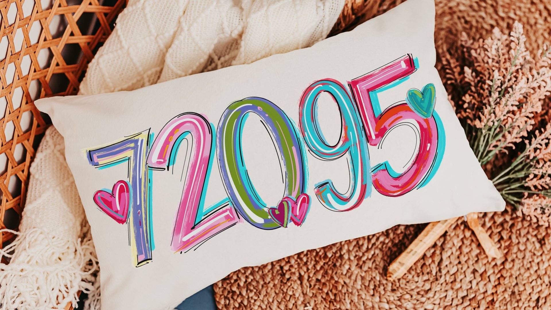 custom zip code lumbar pillow for bed, colorful throw pillow dorm decor for college girls, moving away gift for best friend, college dorm