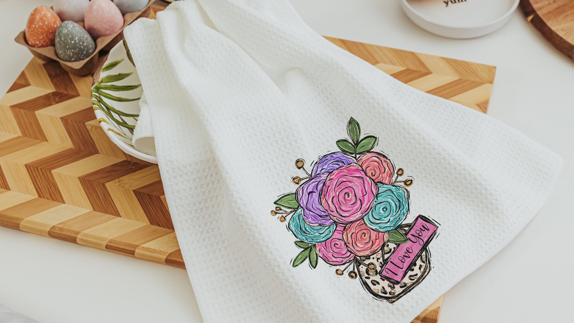 custom name kitchen towels for Christmas gifts for wife, personalized I love you floral kitchen decor, secret Santa gifts for her, leopard