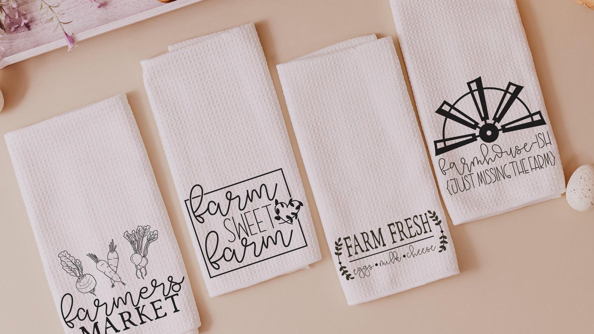 farm sweet farm kitchen towels, farmhouse ish funny kitchen decor, urban farmgirl trad mom gifts for Mothers day gifts for gardeners, fresh