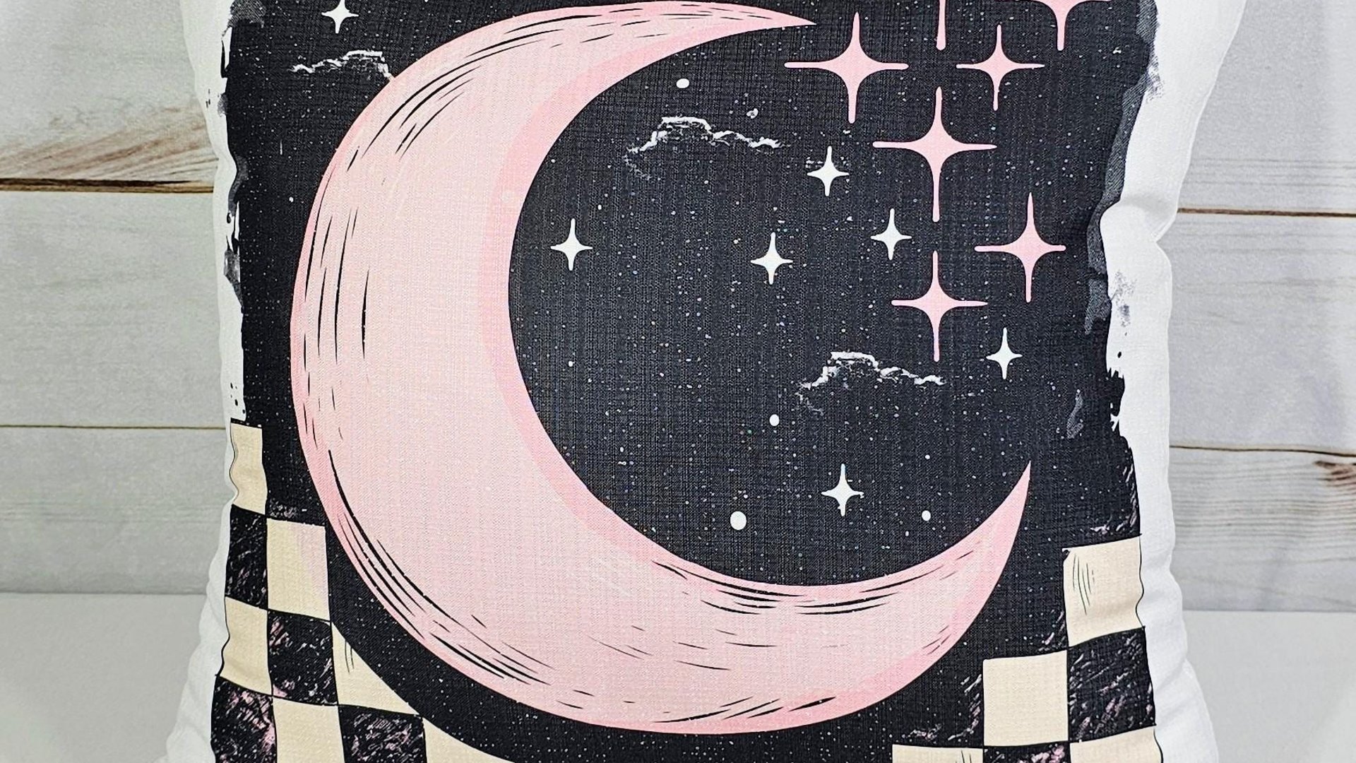 blush pink crescent moon throw pillow for kids room, outer space nursery decor, spacecore reading nook pillow for girls, college dorm decor