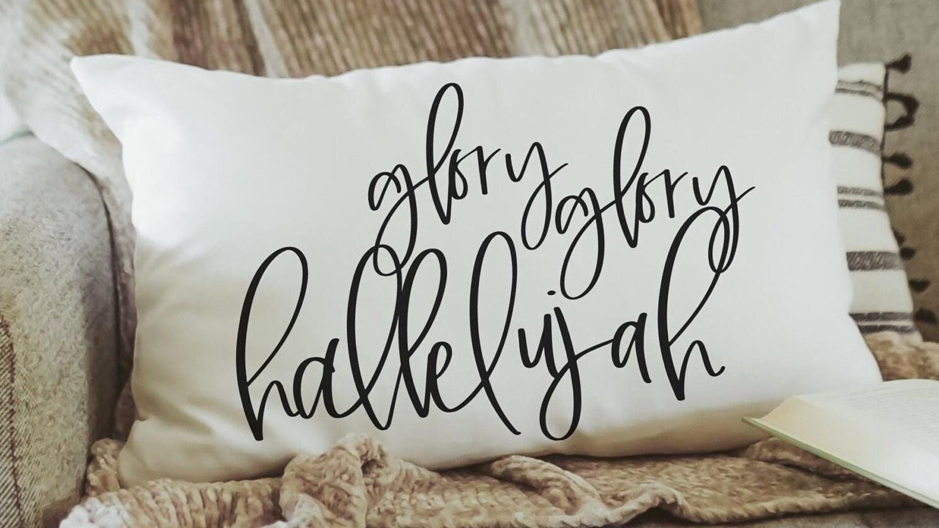 glory glory hallelujah christian throw pillow for couch with insert, Bible study leader gift, religious decor, faith gifts for women, pastor