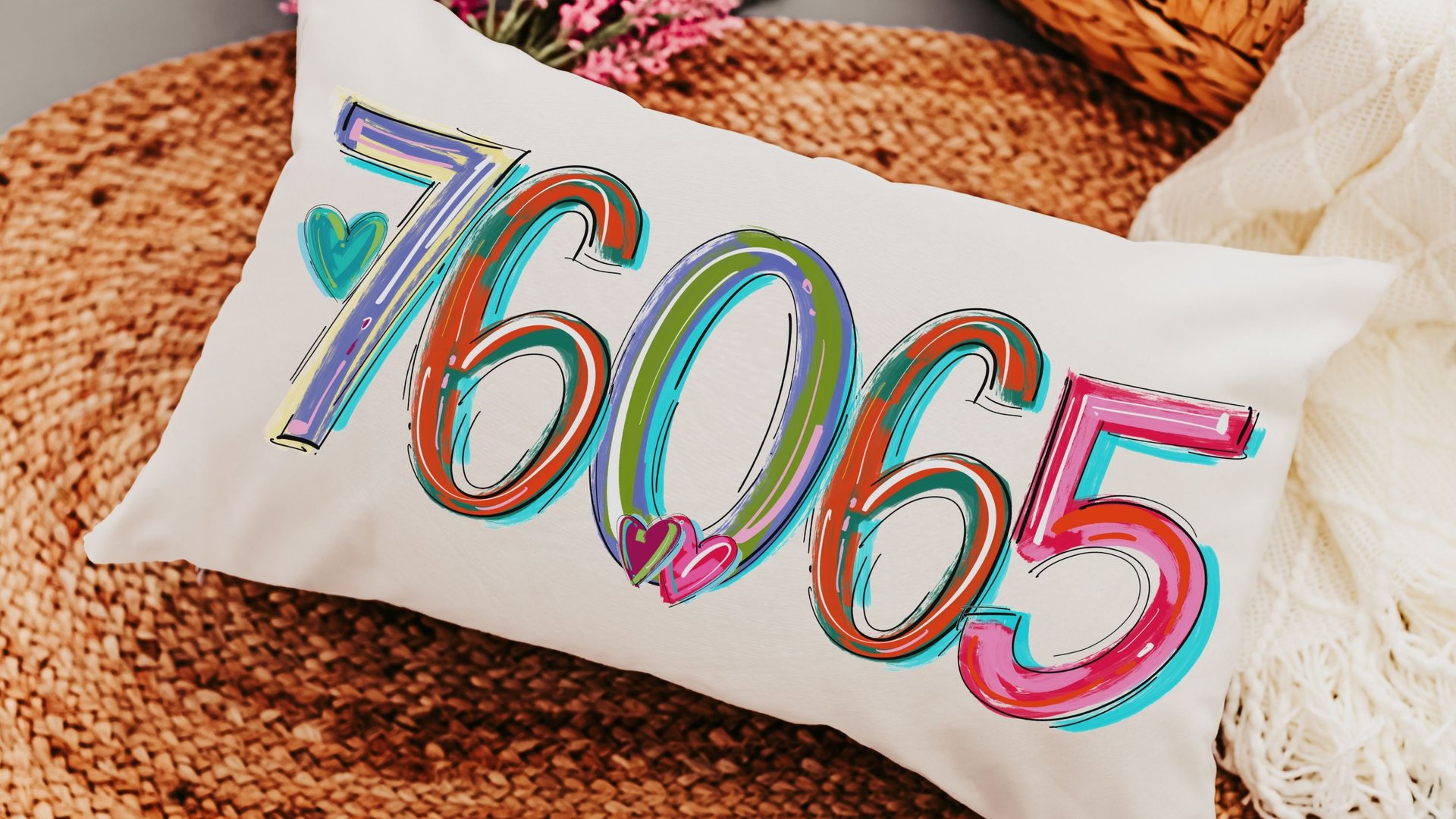 custom zip code lumbar pillow for bed, colorful throw pillow dorm decor for college girls, moving away gift for best friend, college dorm