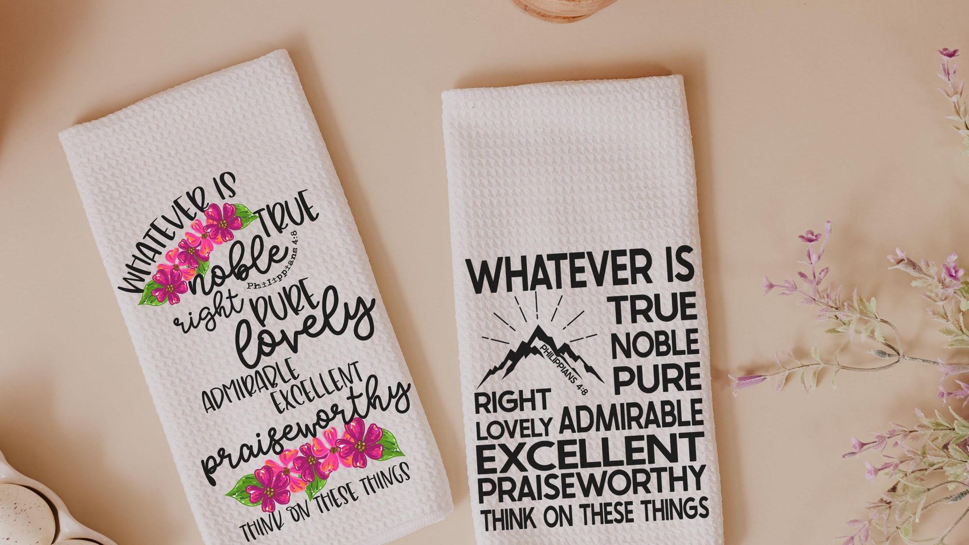 whatever is true scripture throw pillows for couples, Philippians 4:8 pink floral Bible verse decorative pillows for couch, Christian gifts