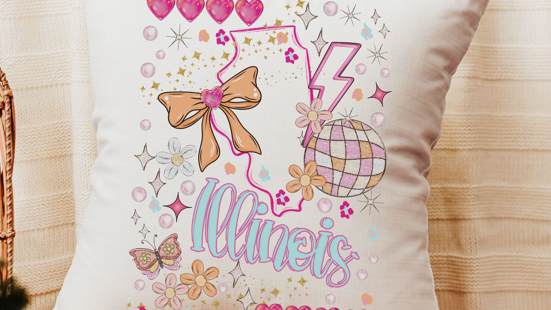 illinois pillow for bed, preppy throw pillows for dorm, moving to Chicago Illinois gifts, whimsical coquette kitchen towels decorative hand