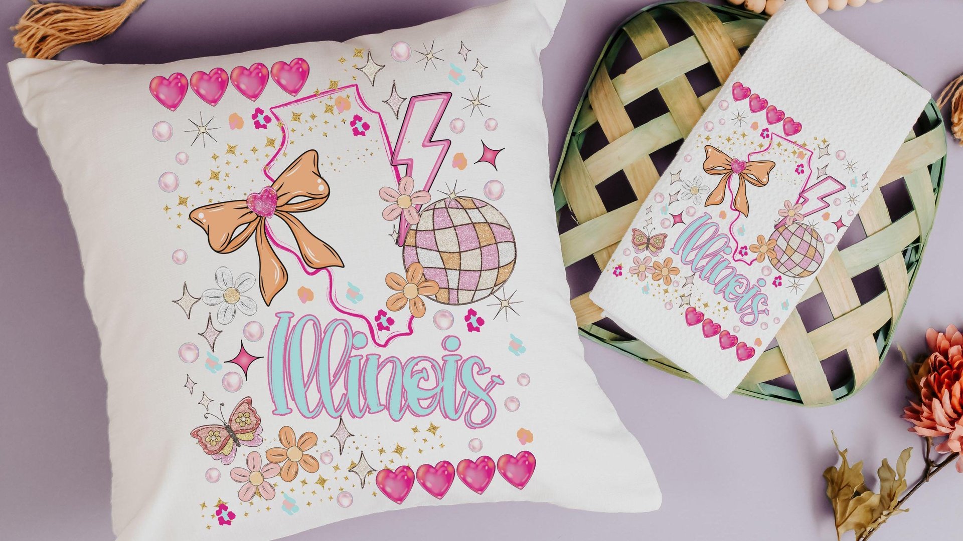 illinois pillow for bed, preppy throw pillows for dorm, moving to Chicago Illinois gifts, whimsical coquette kitchen towels decorative hand