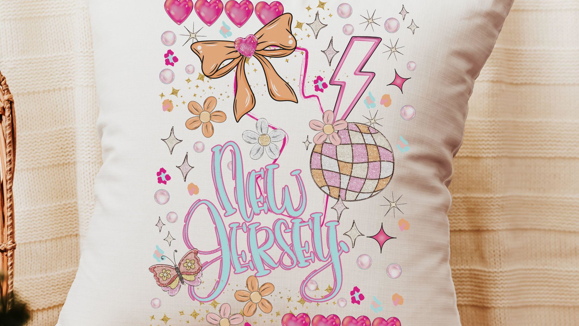 New Jersey throw pillow for bed trendy home decor, New Jersey gifts, coquette room decor pink preppy kitchen towels for gifts, college care