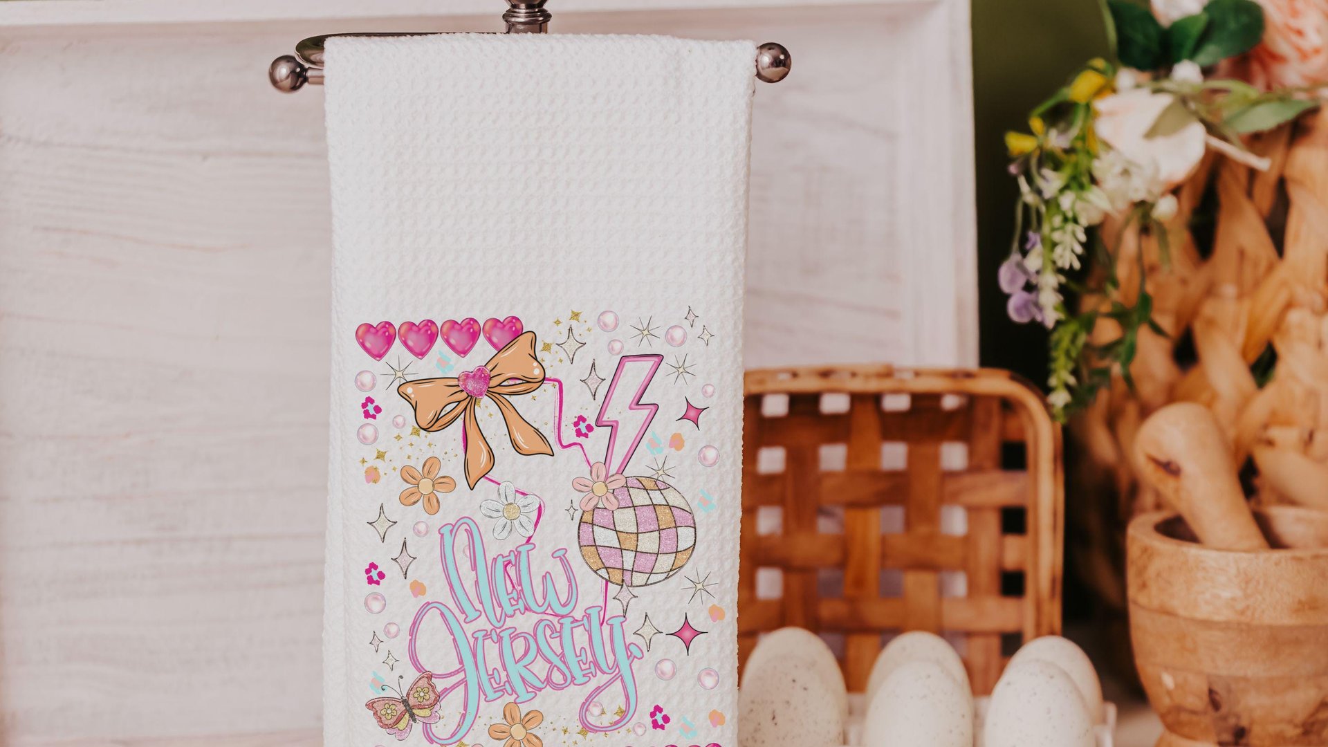 New Jersey throw pillow for bed trendy home decor, New Jersey gifts, coquette room decor pink preppy kitchen towels for gifts, college care