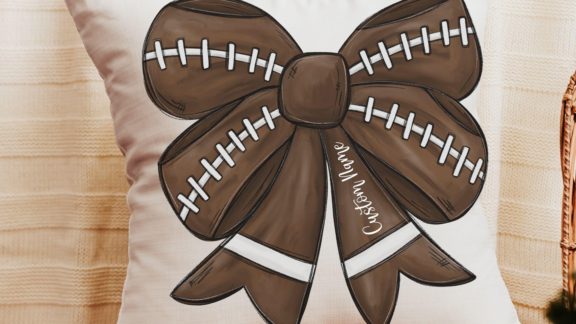 personalized football coquette bow football throw pillows for bed cute football mom gift set for women, football bow kitchen towels for gift