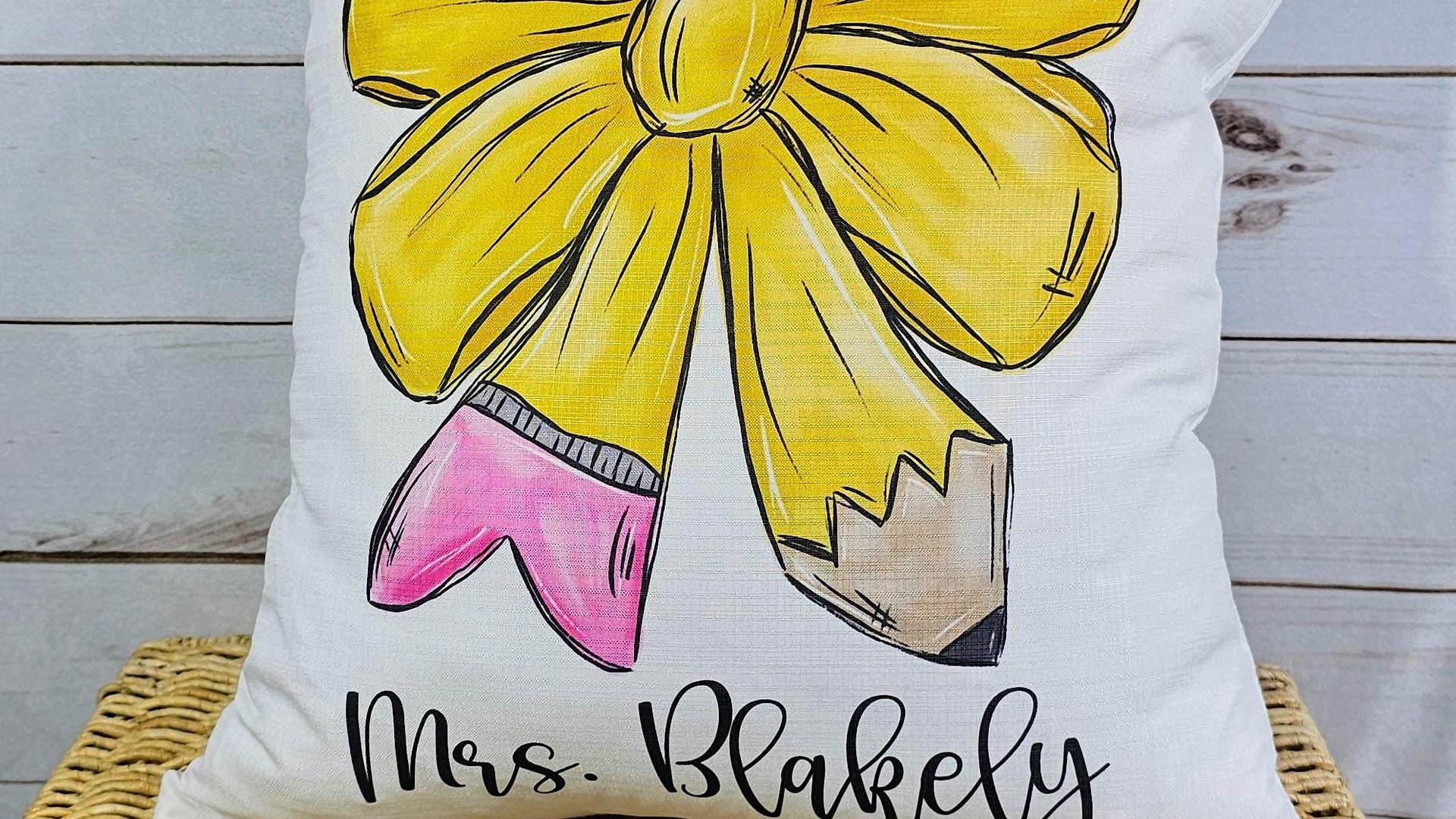 personalized back to school coquette throw pillow for seat, pencil bow cute classroom decor for preschool, new teacher welcome gifts, first