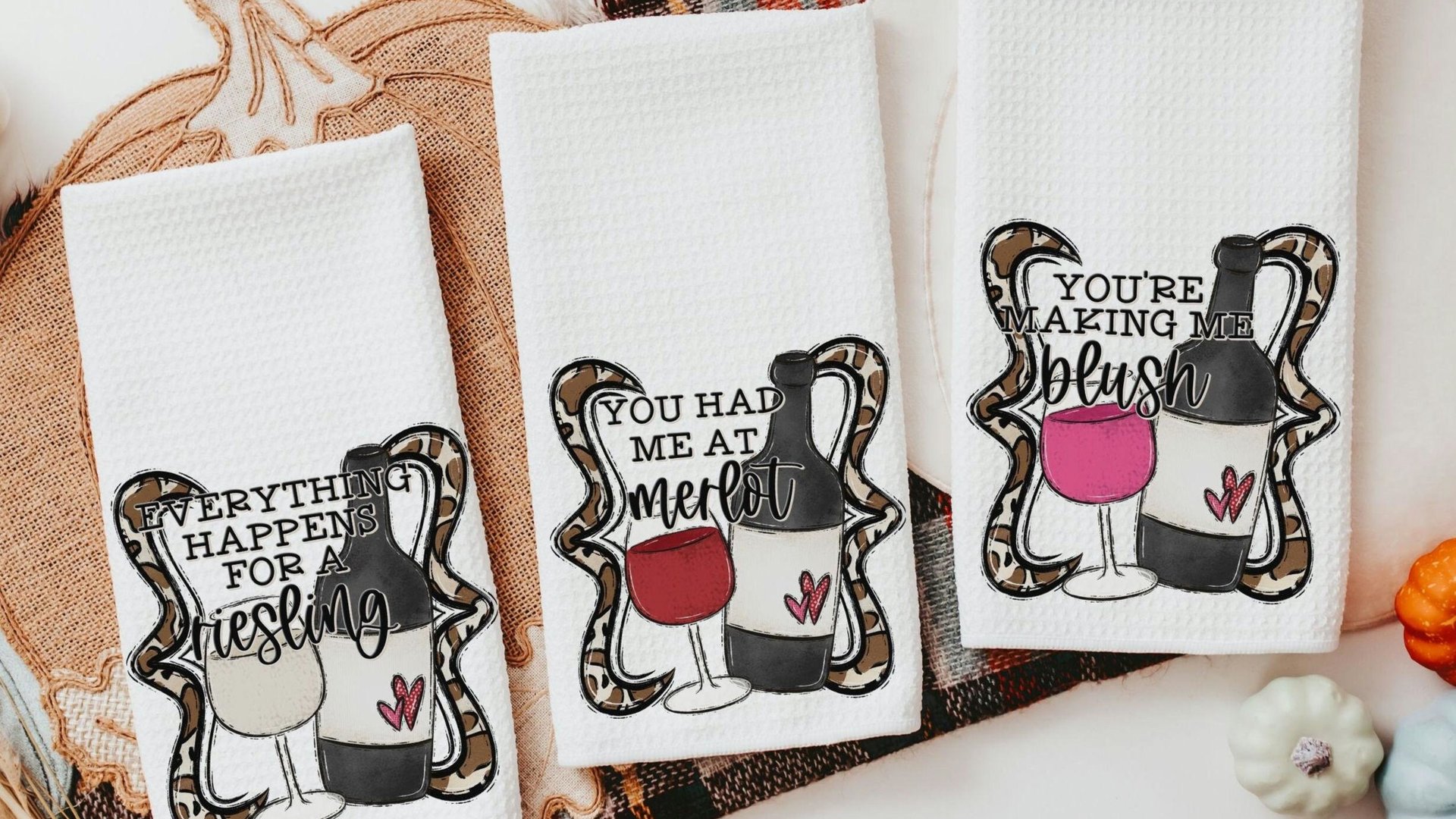 everything happens for a Riesling funny wine kitchen towels for friends, wine bar accessories, wine gifts for women, you had me at merlot