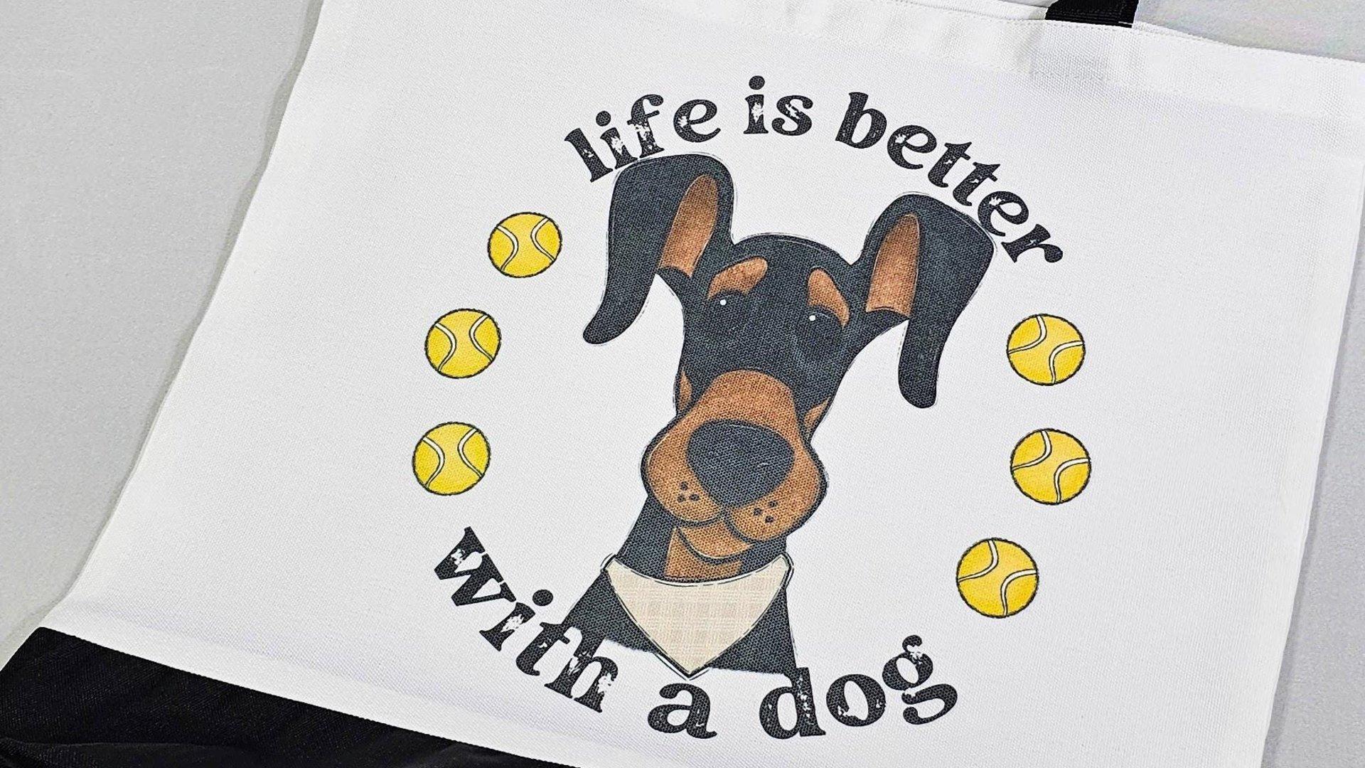 life is better with dogs Doberman pinscher dog lover tote bag for women, dobie mom Doberman gifts, reusable shopping bag, cute dog gifts for